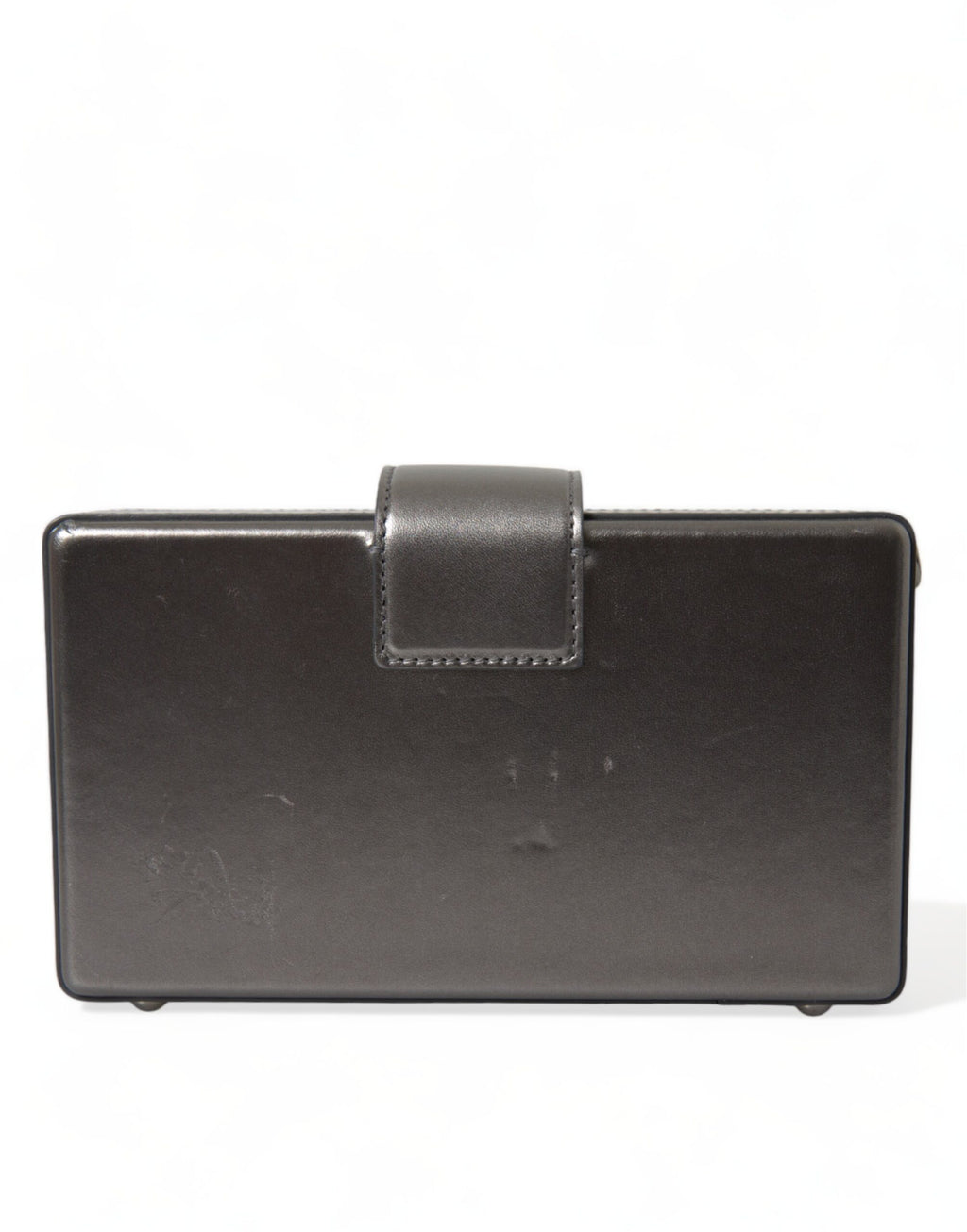 Dolce & Gabbana Steel Gray Leder Box Shape Schulter Gold DG Logo Plaque Tasche