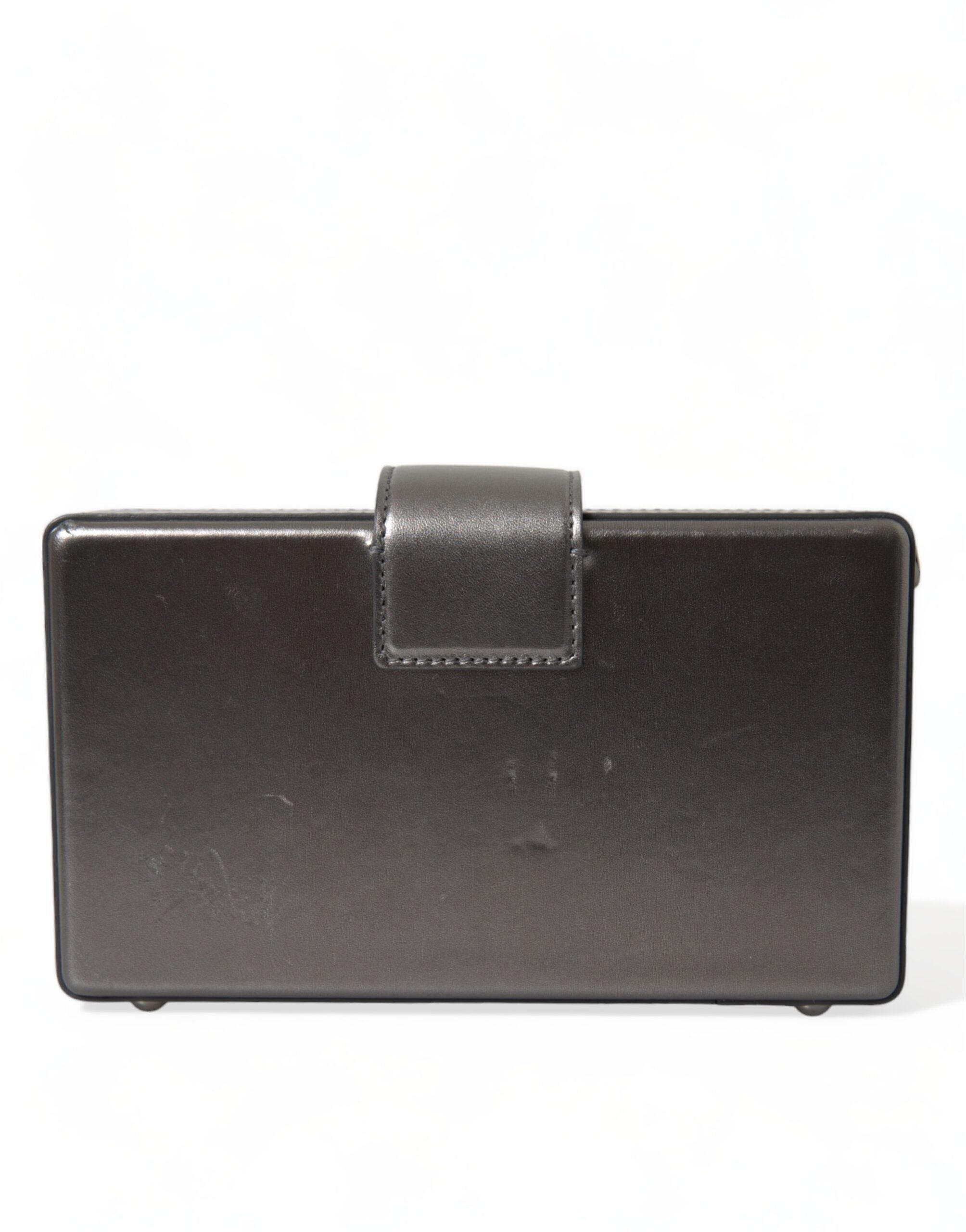 Dolce & Gabbana Steel Gray Leder Box Shape Schulter Gold DG Logo Plaque Tasche