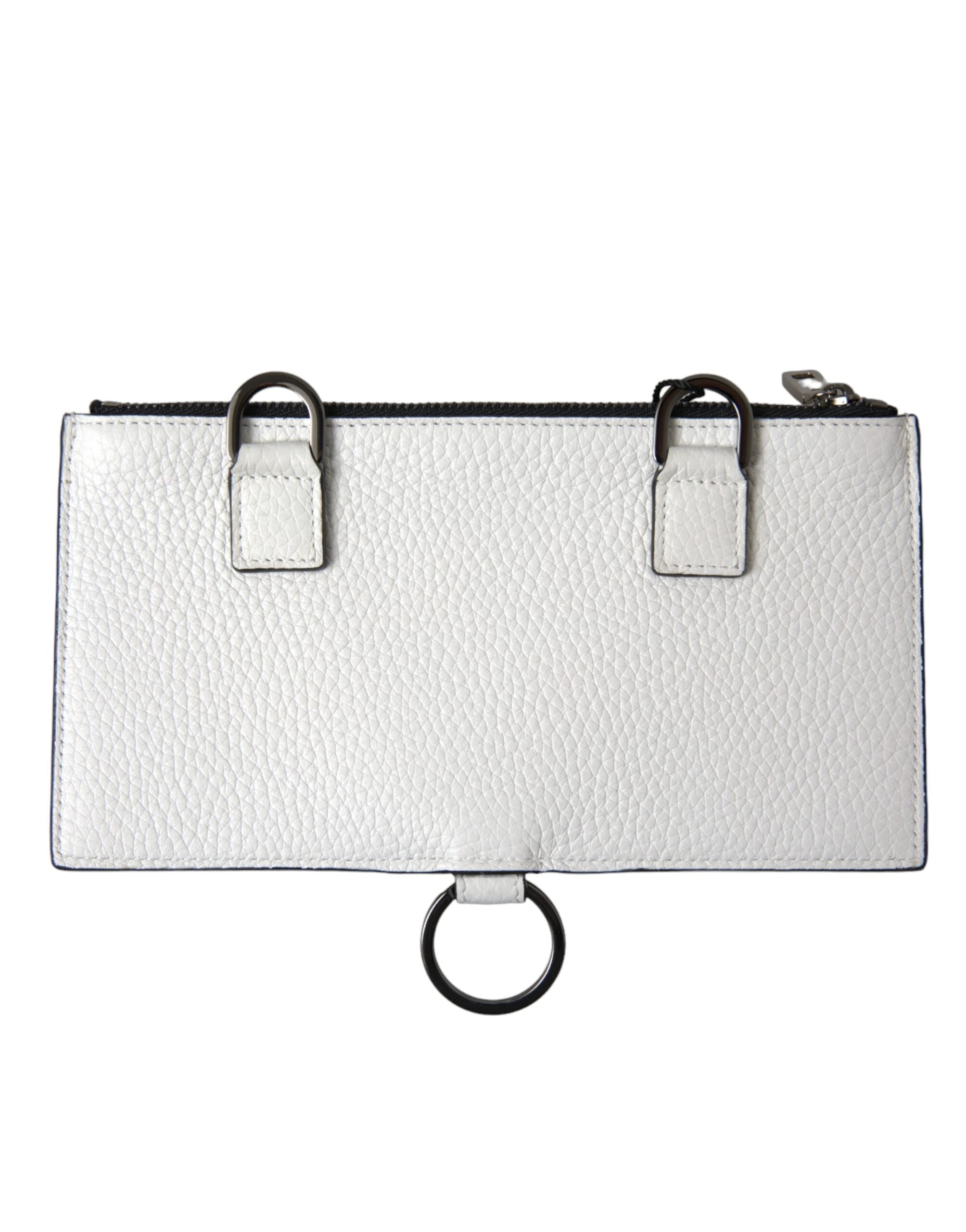 Dolce & Gabbana Weißes Kalbsleder Großes Crossbody-Kartenetui Brieftasche
