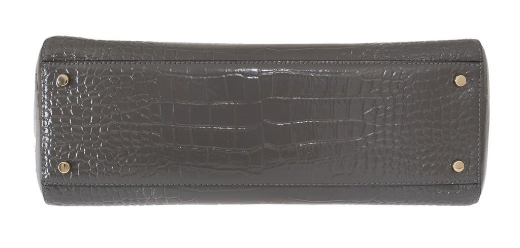 Kate Spade Elissa Bristol Drive Tote Handtasche aus grauem Leder mit Krokoprägung