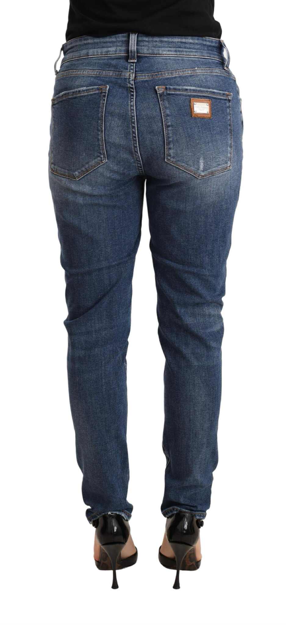 Dolce & Gabbana Blaue Distressed Slim Fit Denim-Hose Jeans