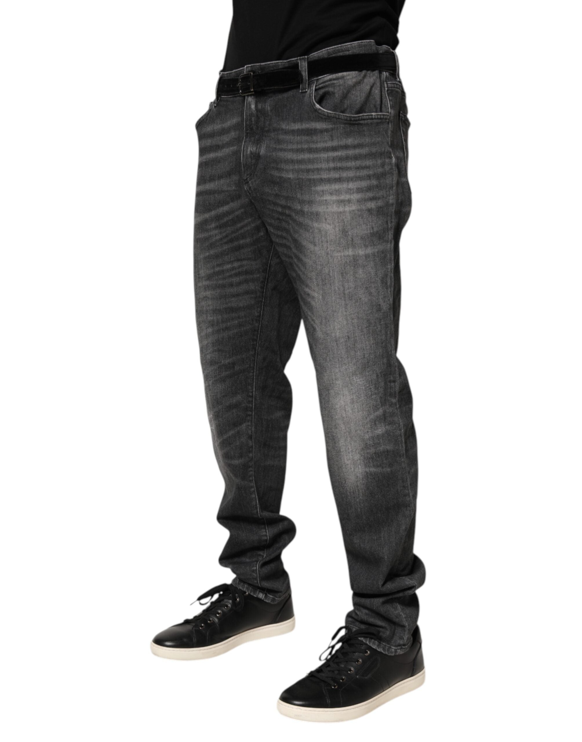 Dolce & Gabbana Schwarze Gray Wash Slim Fit Straight Leg Denim Jeans