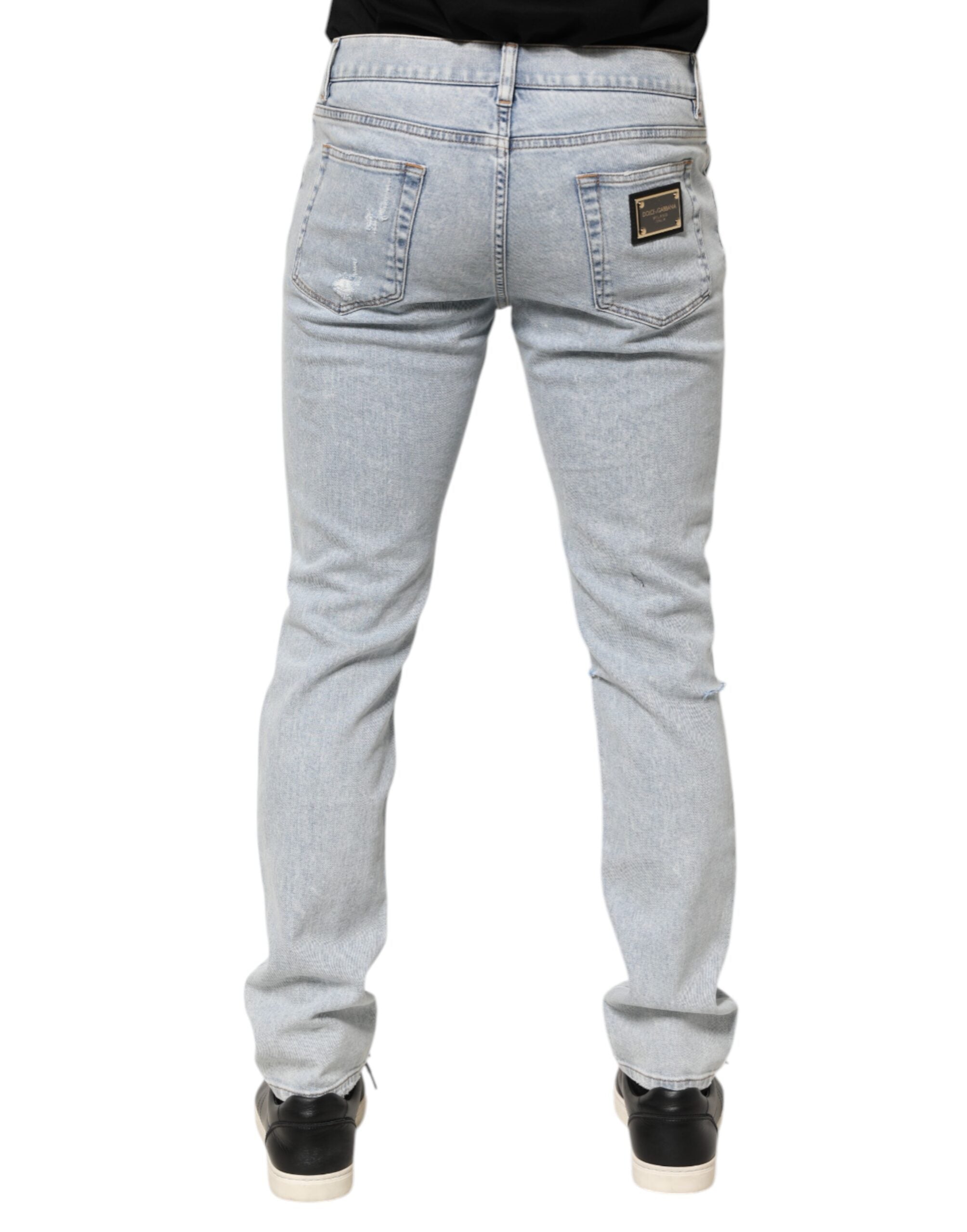 Dolce & Gabbana Light Blue Distressed Slim Fit Ripped Denim Jeans