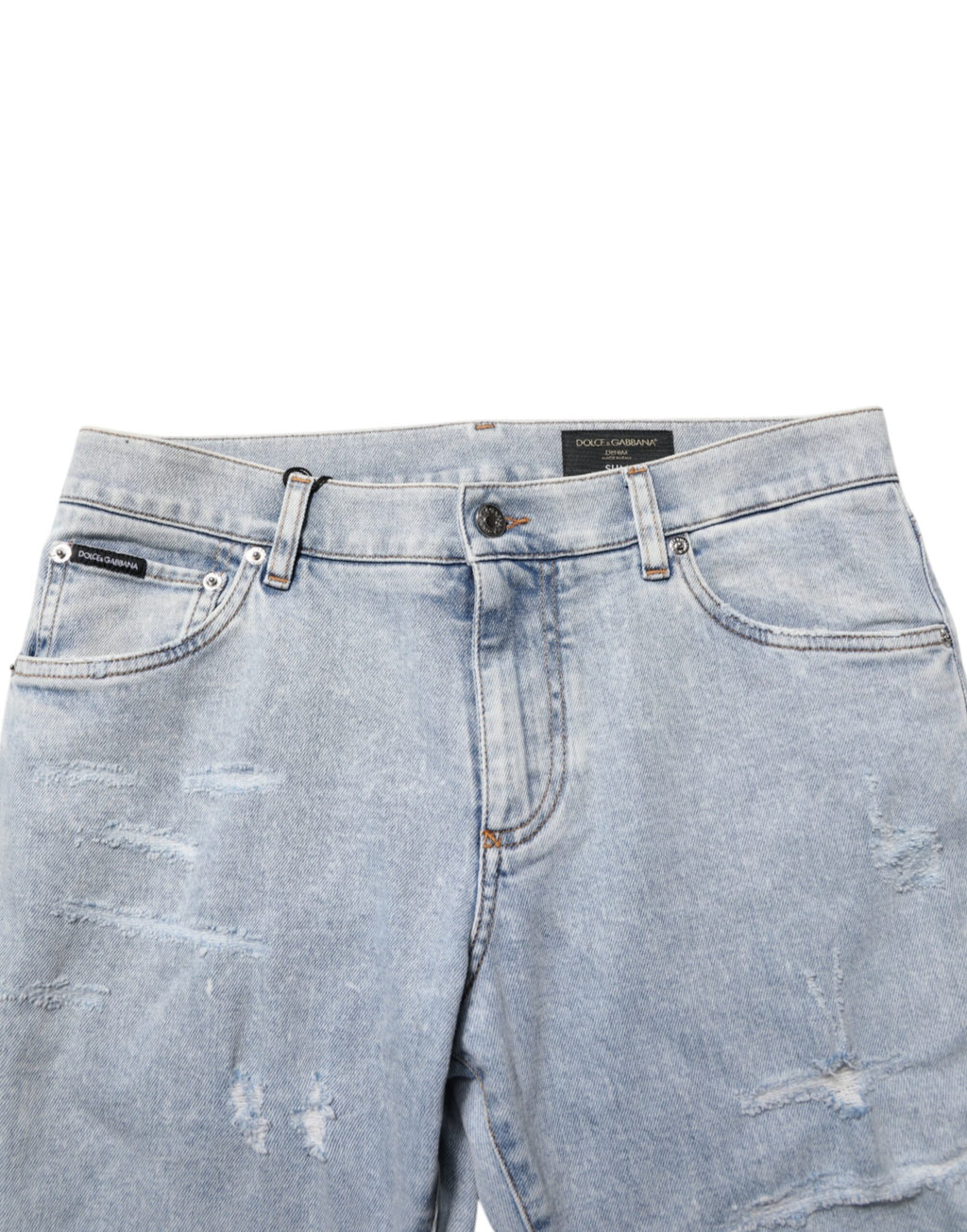 Dolce & Gabbana Light Blue Distressed Slim Fit Ripped Denim Jeans