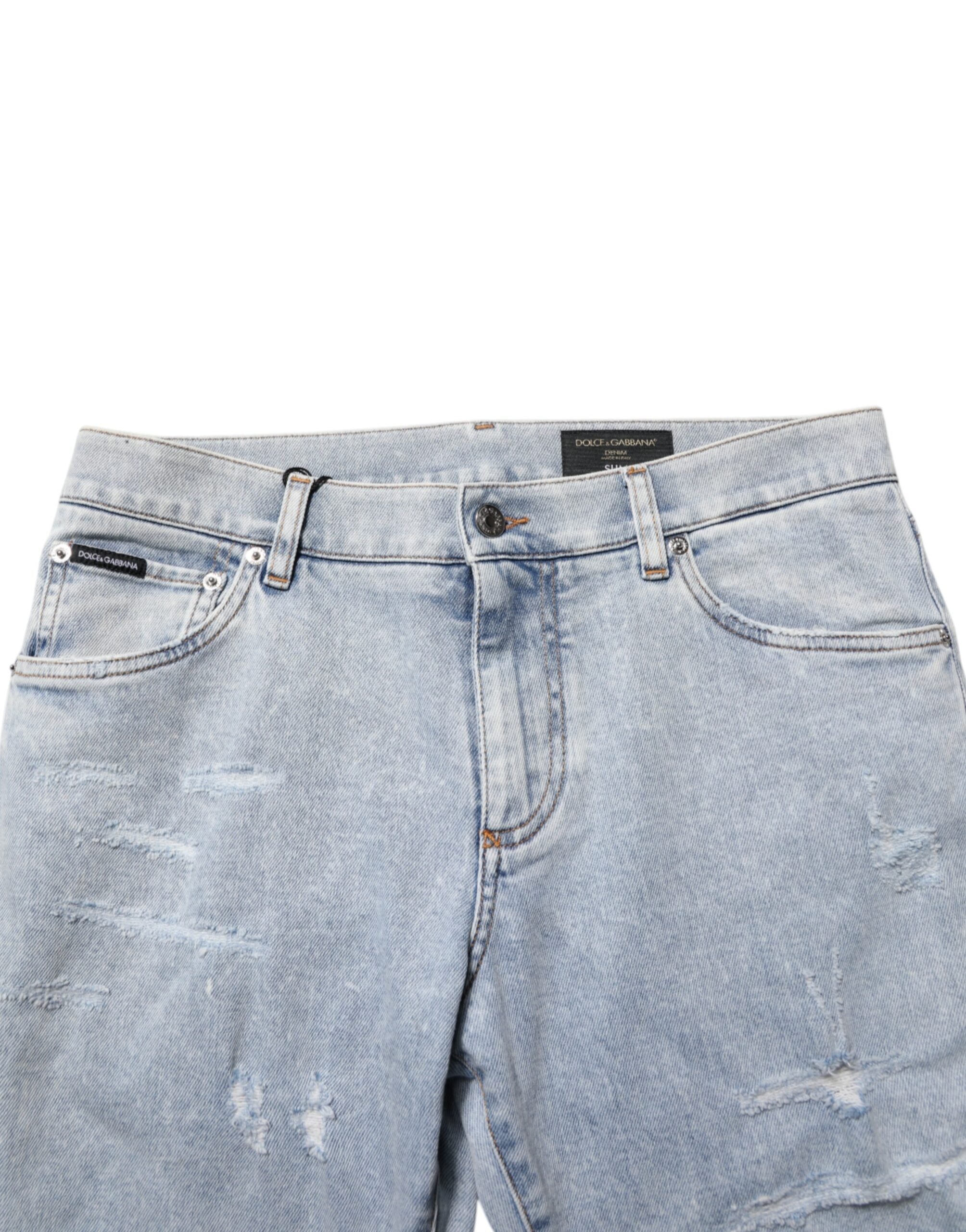 Dolce & Gabbana Light Blue Distressed Slim Fit Ripped Denim Jeans