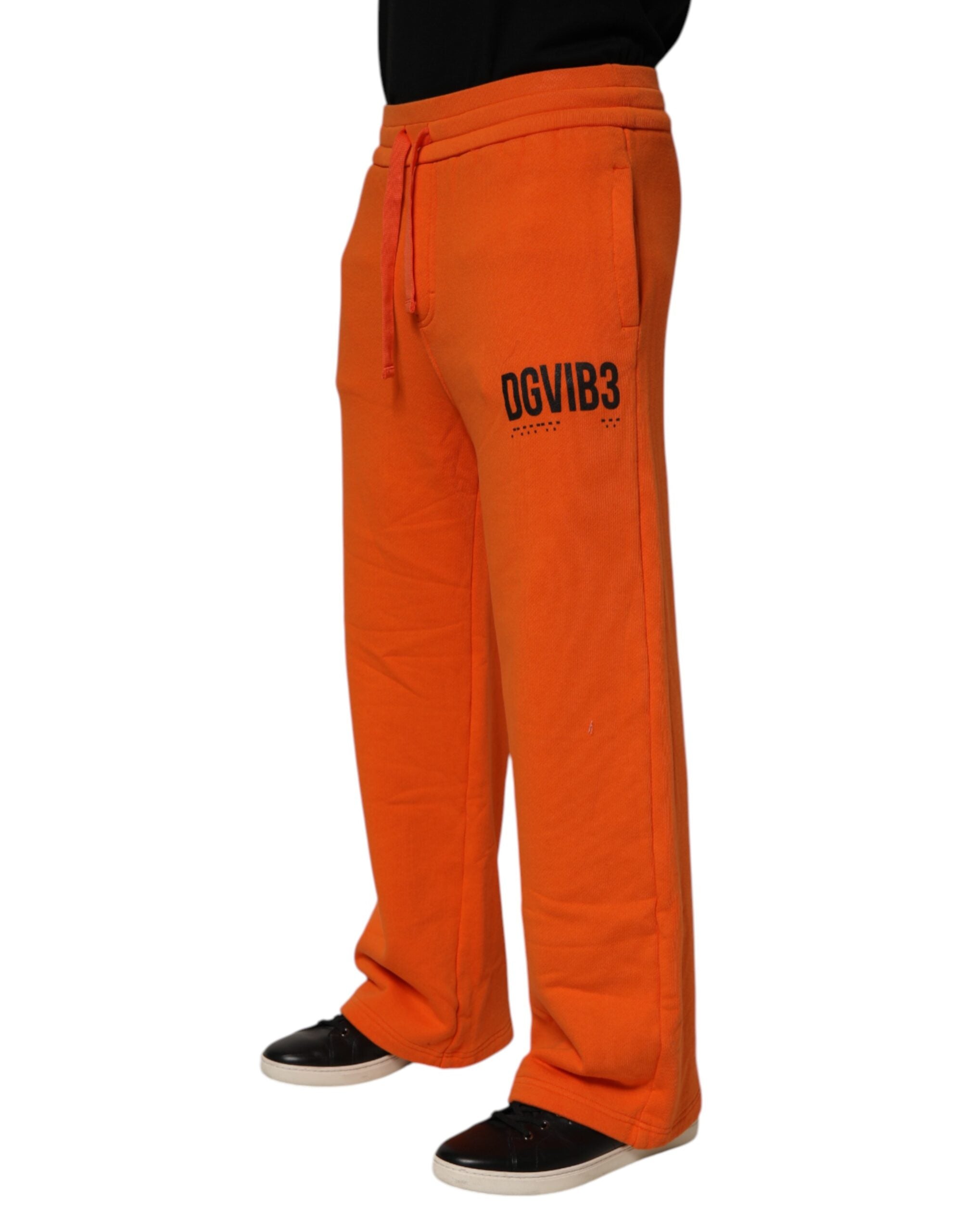 Dolce & Gabbana Orange Baumwolle DG VIB3 Logo Drawstring Sweatpants Hose