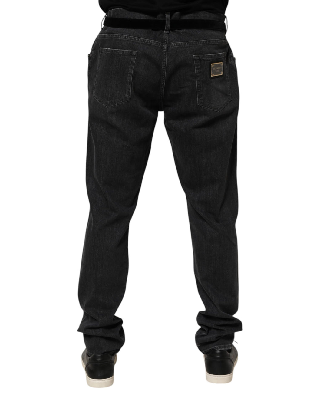 Dolce & Gabbana Schwarze Slim Fit-Jeans aus Baumwolle mit zerrissenem Logo