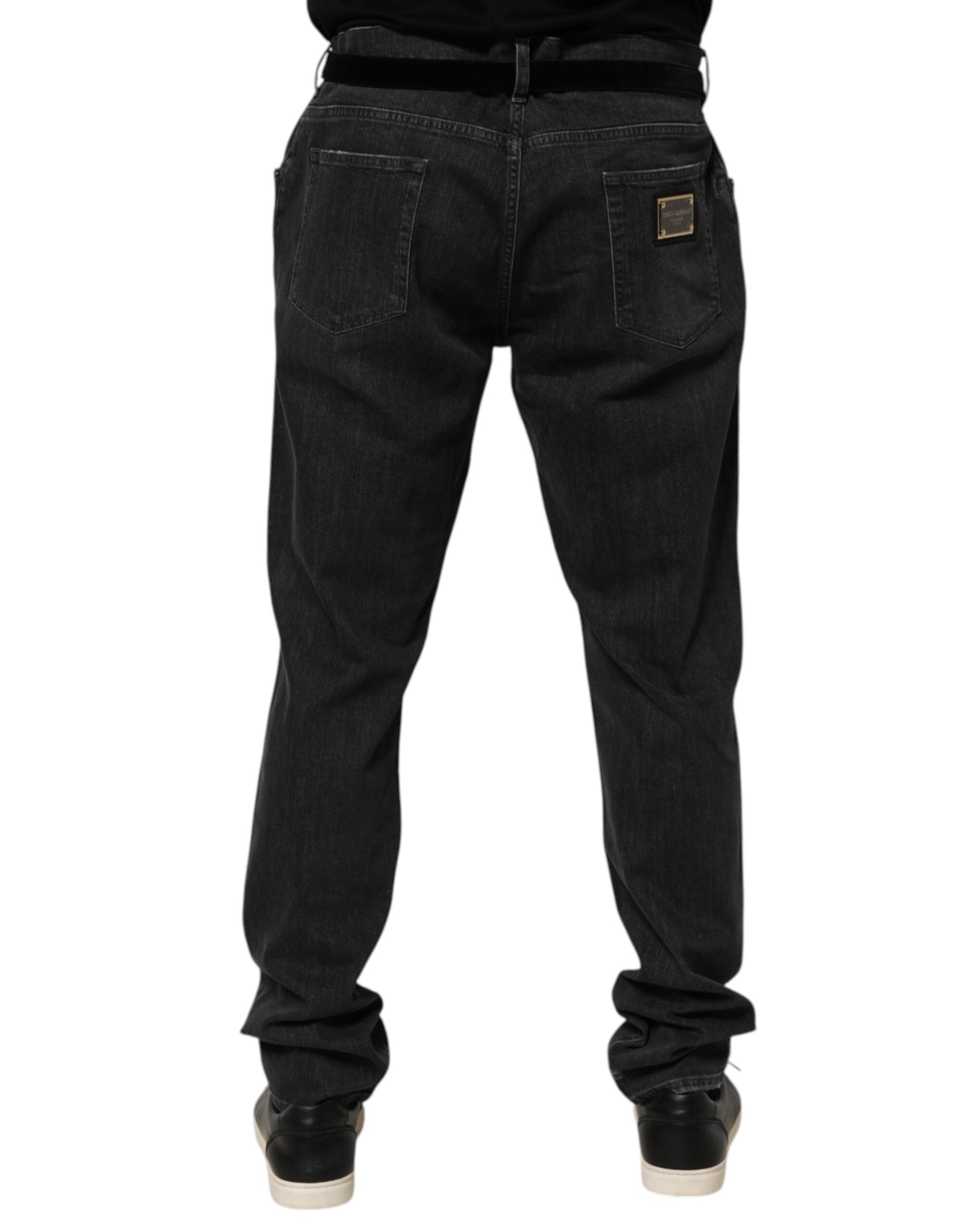 Dolce & Gabbana Schwarze Slim Fit-Jeans aus Baumwolle mit zerrissenem Logo