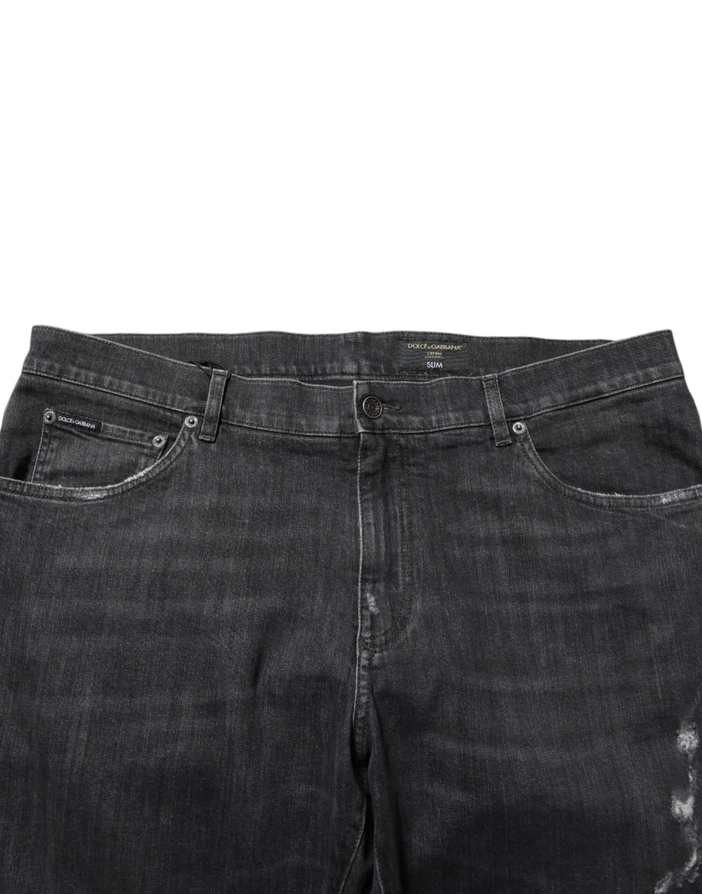 Dolce & Gabbana Schwarze Slim Fit-Jeans aus Baumwolle mit zerrissenem Logo