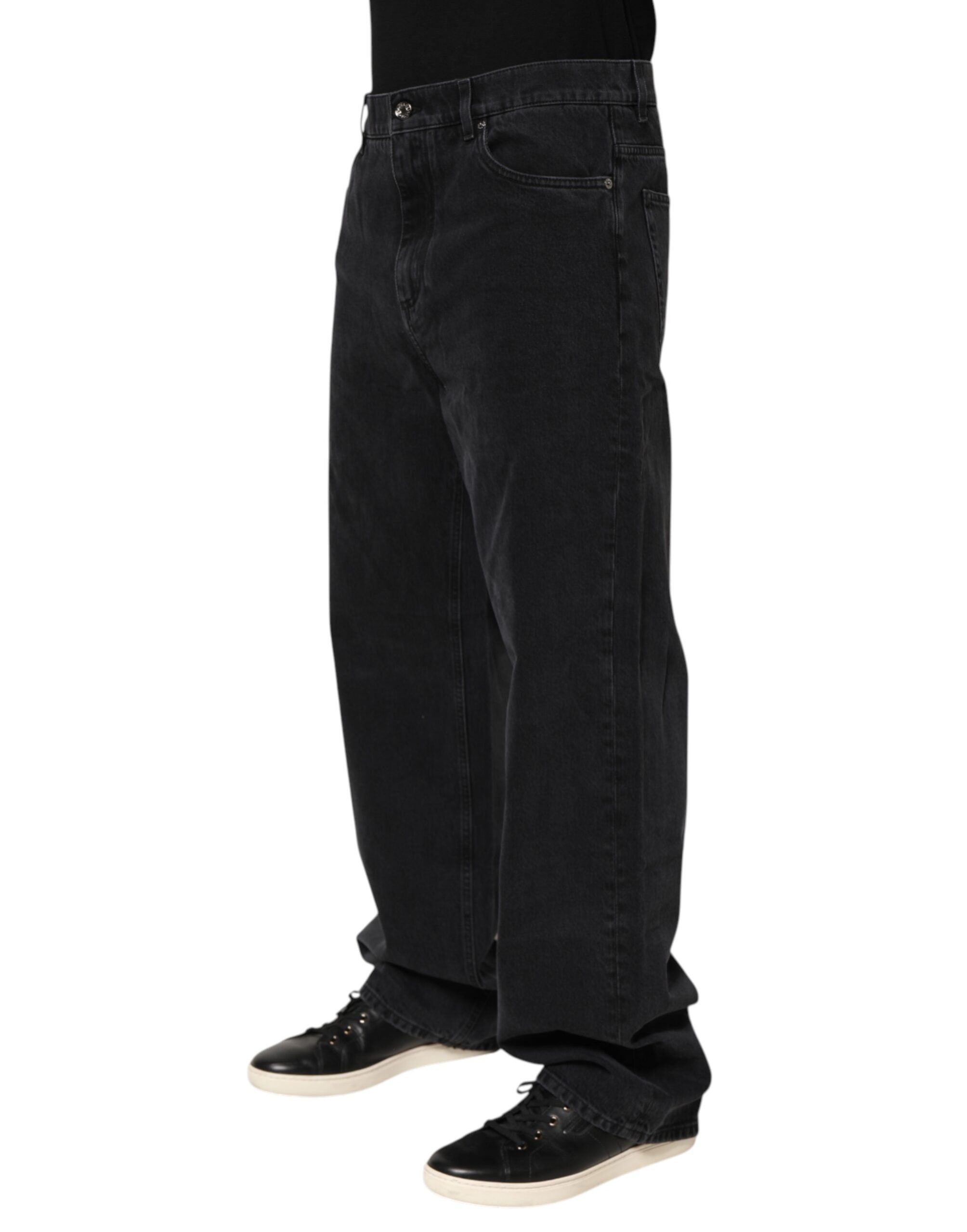 Dolce & Gabbana Schwarze Denim-Hose mit weitem Bein und entspannter Passform Jeans