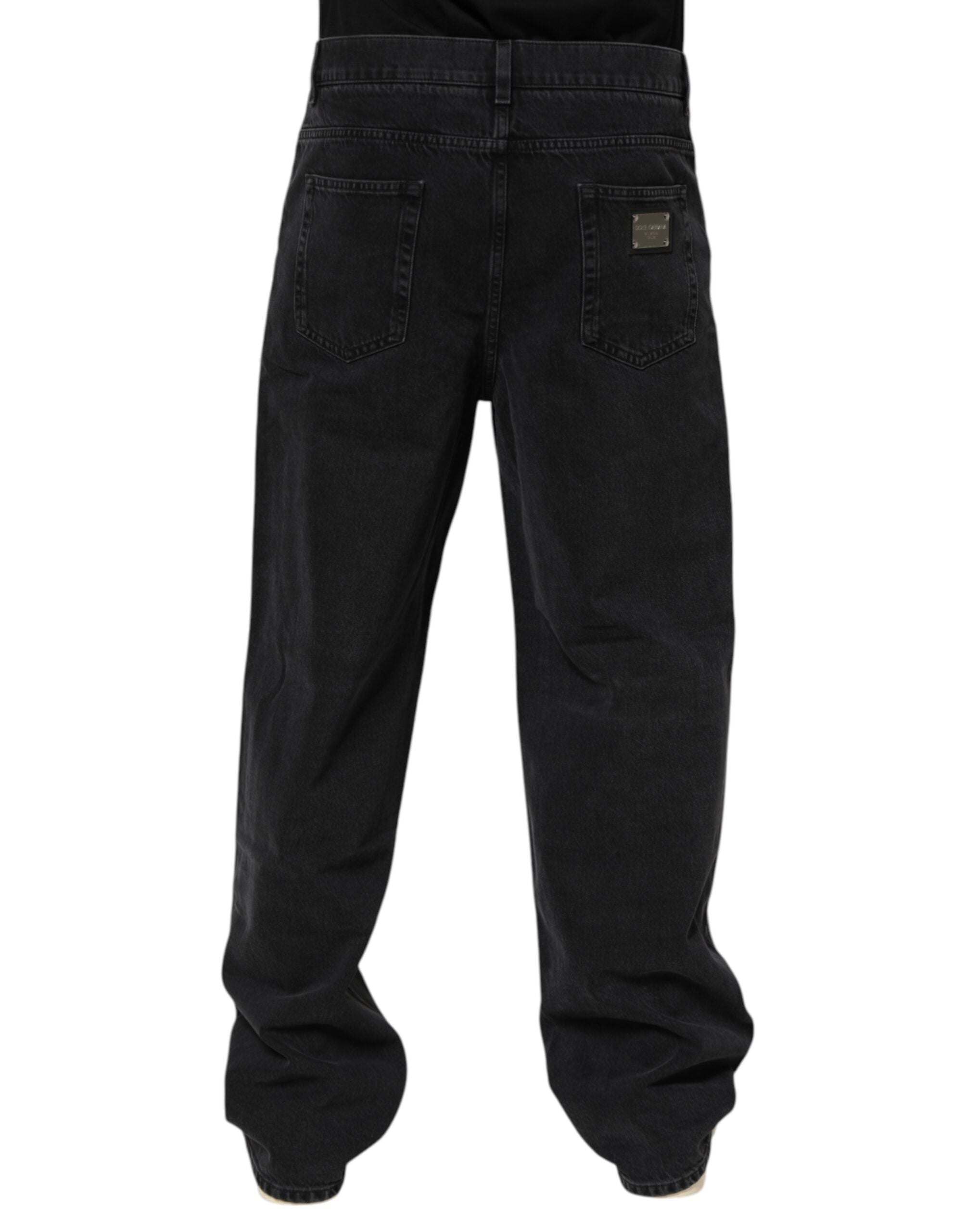 Dolce & Gabbana Schwarze Denim-Hose mit weitem Bein und entspannter Passform Jeans