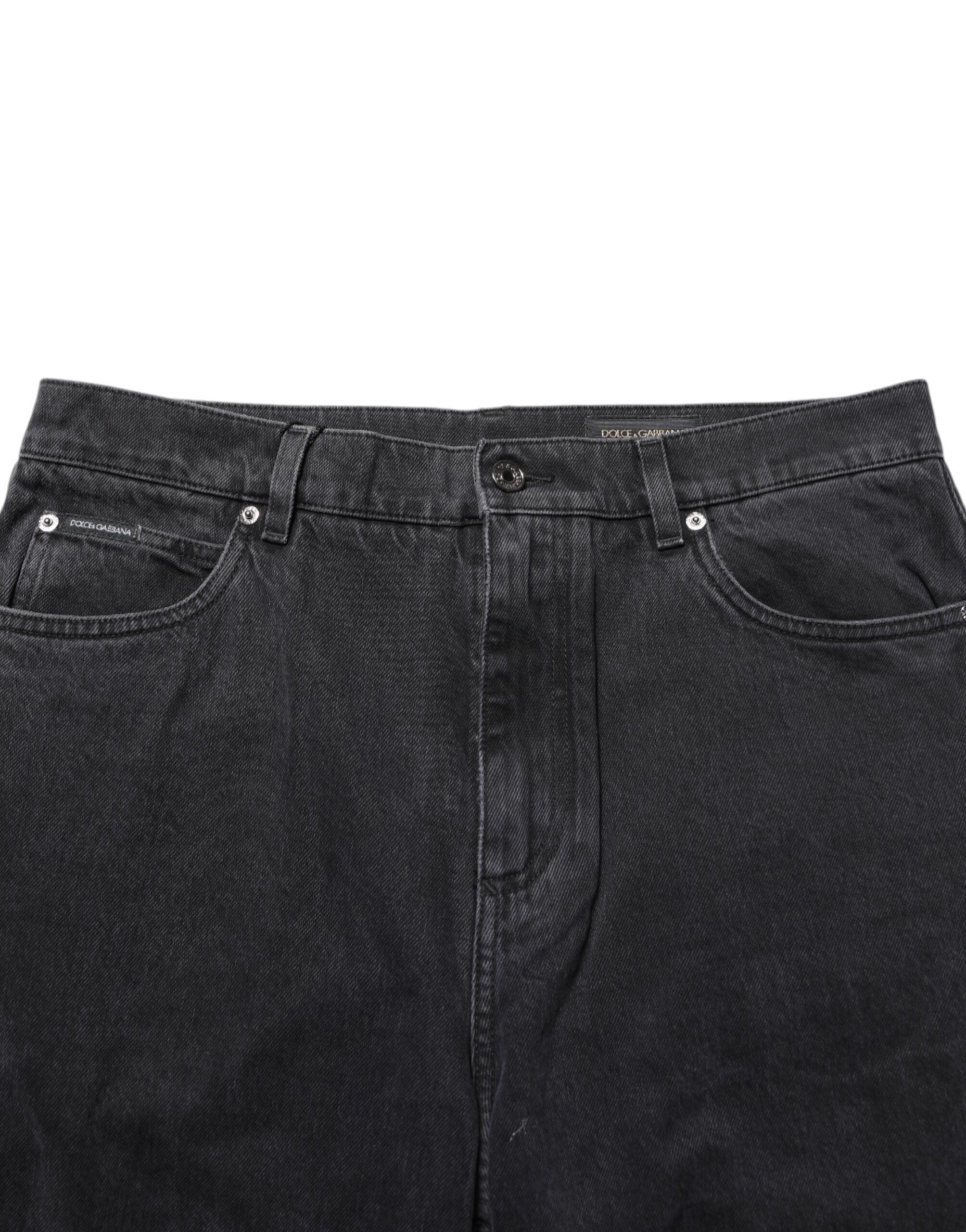 Dolce & Gabbana Schwarze Denim-Hose mit weitem Bein und entspannter Passform Jeans