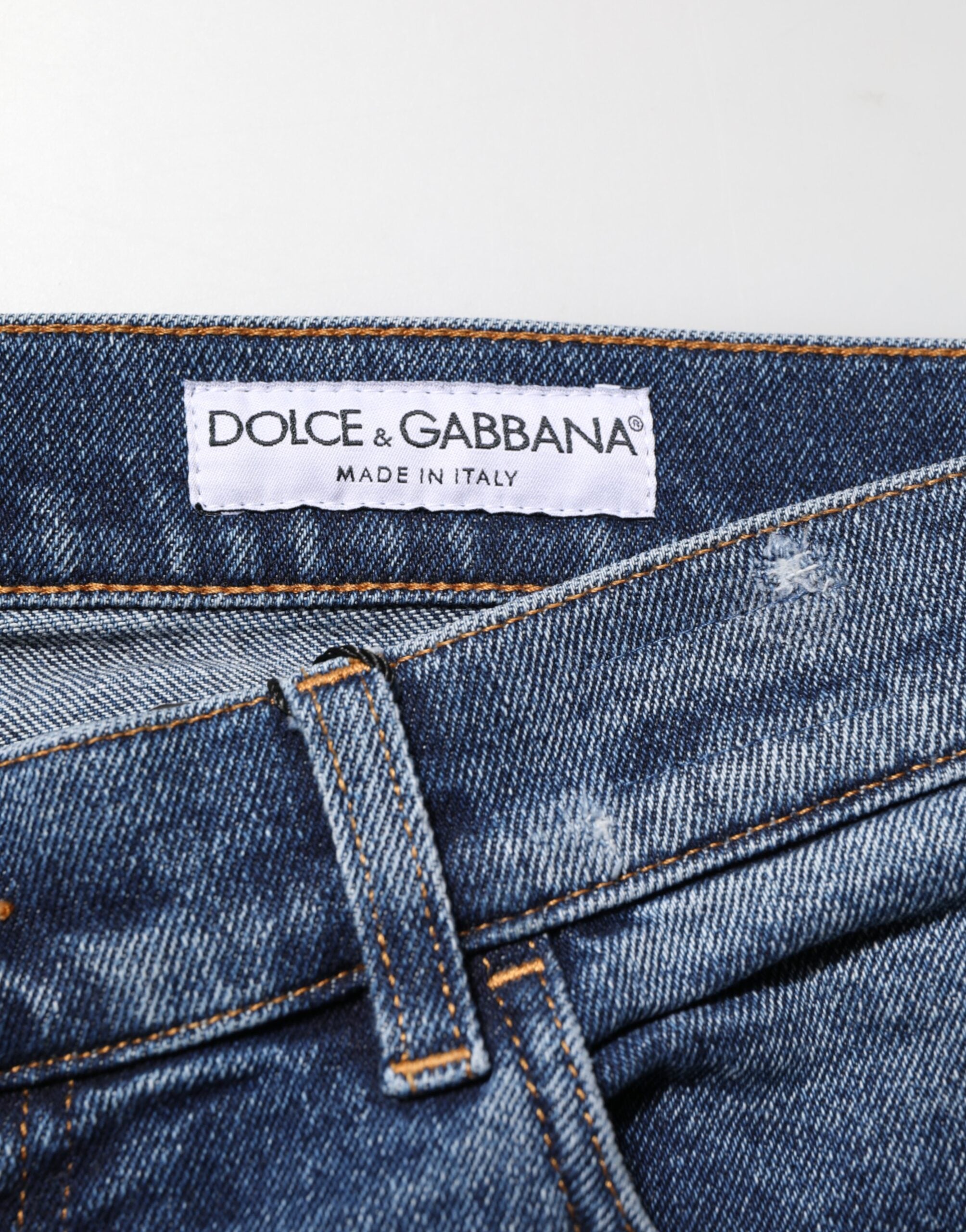 Dolce & Gabbana Blaue Baumwolle Logo Plaque Skinny Männer Denim Jeans