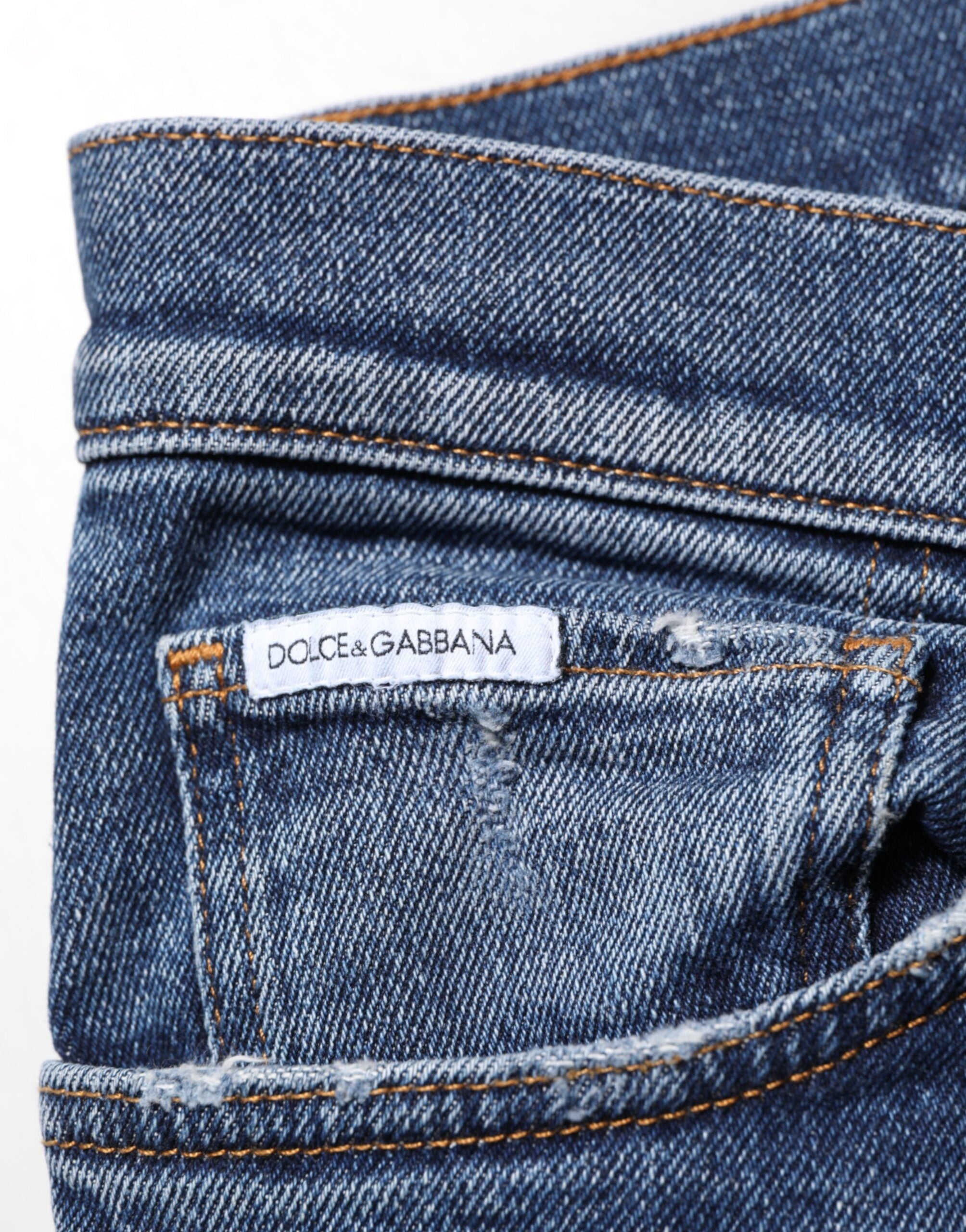 Dolce & Gabbana Blaue Baumwolle Logo Plaque Skinny Männer Denim Jeans