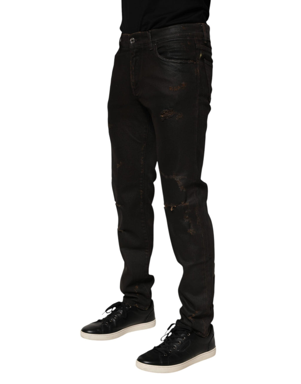 Dolce & Gabbana Dunkelbraune zerfledderte Baumwoll-Skinny-Denim-Jeans