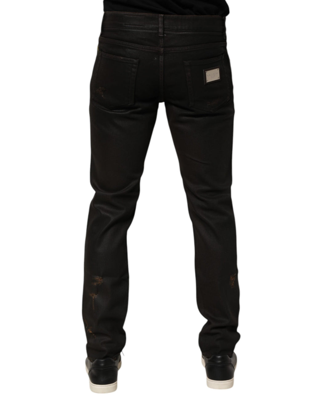 Dolce & Gabbana Dunkelbraune zerfledderte Baumwoll-Skinny-Denim-Jeans