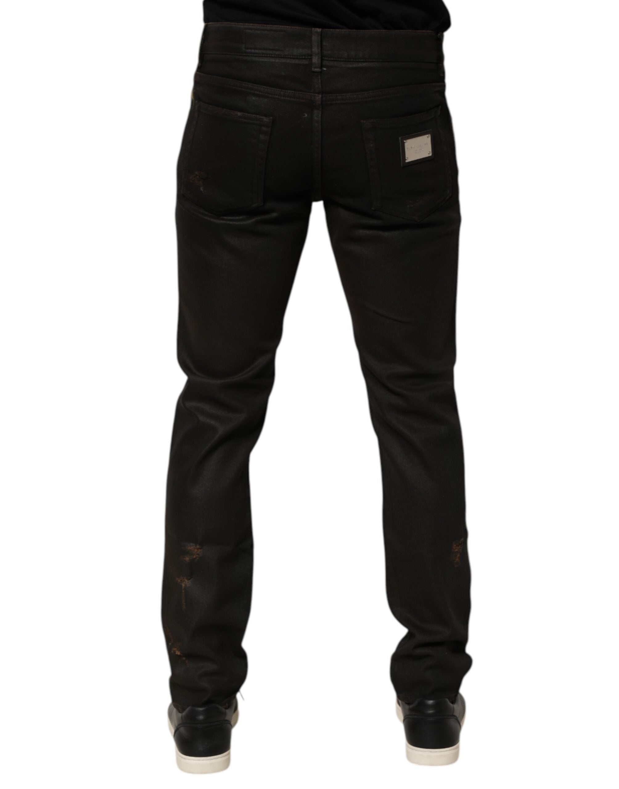 Dolce & Gabbana Dunkelbraune zerfledderte Baumwoll-Skinny-Denim-Jeans