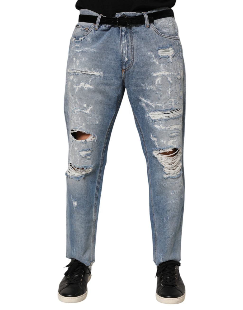 Dolce & Gabbana Blauwe Gehavende Gescheurde Denim Broek Jeans