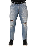 Dolce & Gabbana Blauwe Gehavende Gescheurde Denim Broek Jeans