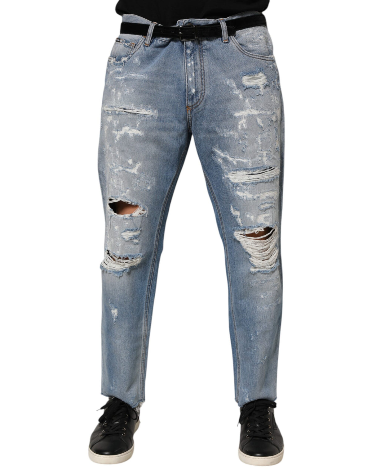 Dolce & Gabbana Blauwe Gehavende Gescheurde Denim Broek Jeans