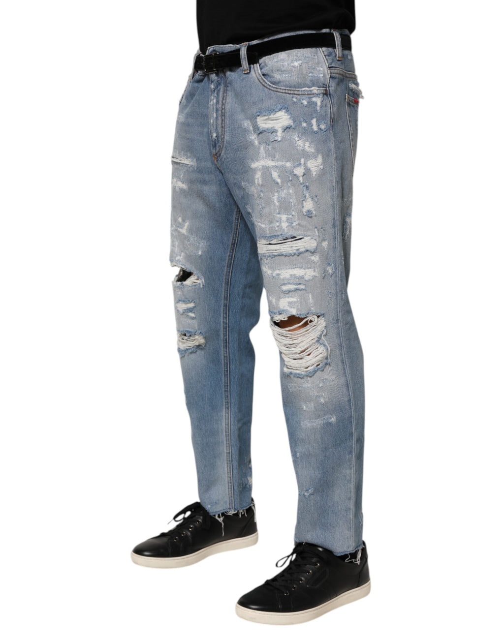 Dolce & Gabbana Blauwe Gehavende Gescheurde Denim Broek Jeans