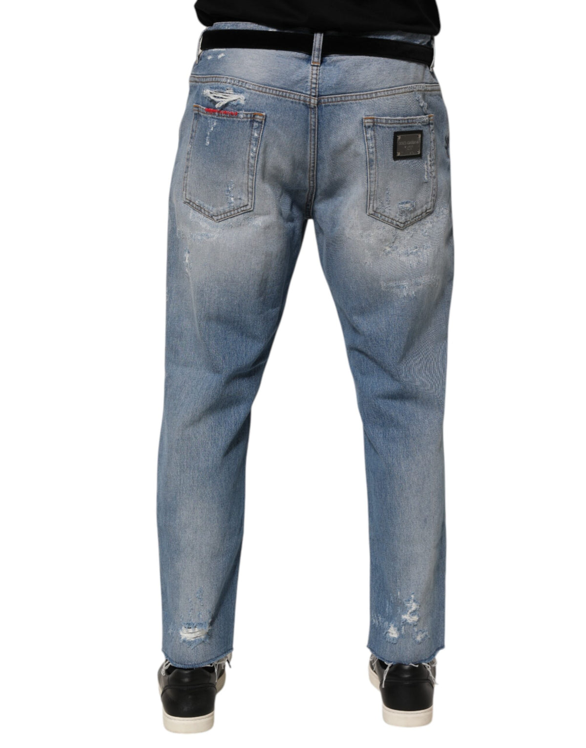Dolce & Gabbana Blauwe Gehavende Gescheurde Denim Broek Jeans