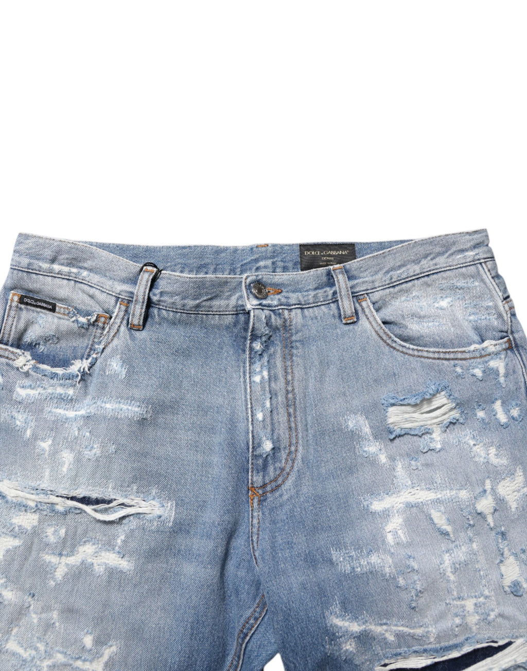 Dolce & Gabbana Blauwe Gehavende Gescheurde Denim Broek Jeans