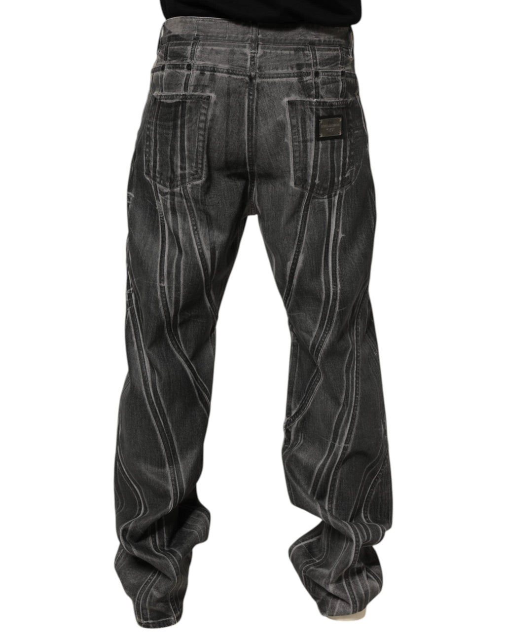 Dolce & Gabbana Schwarz Grau Grafikdruck Denim-Hose Jeans