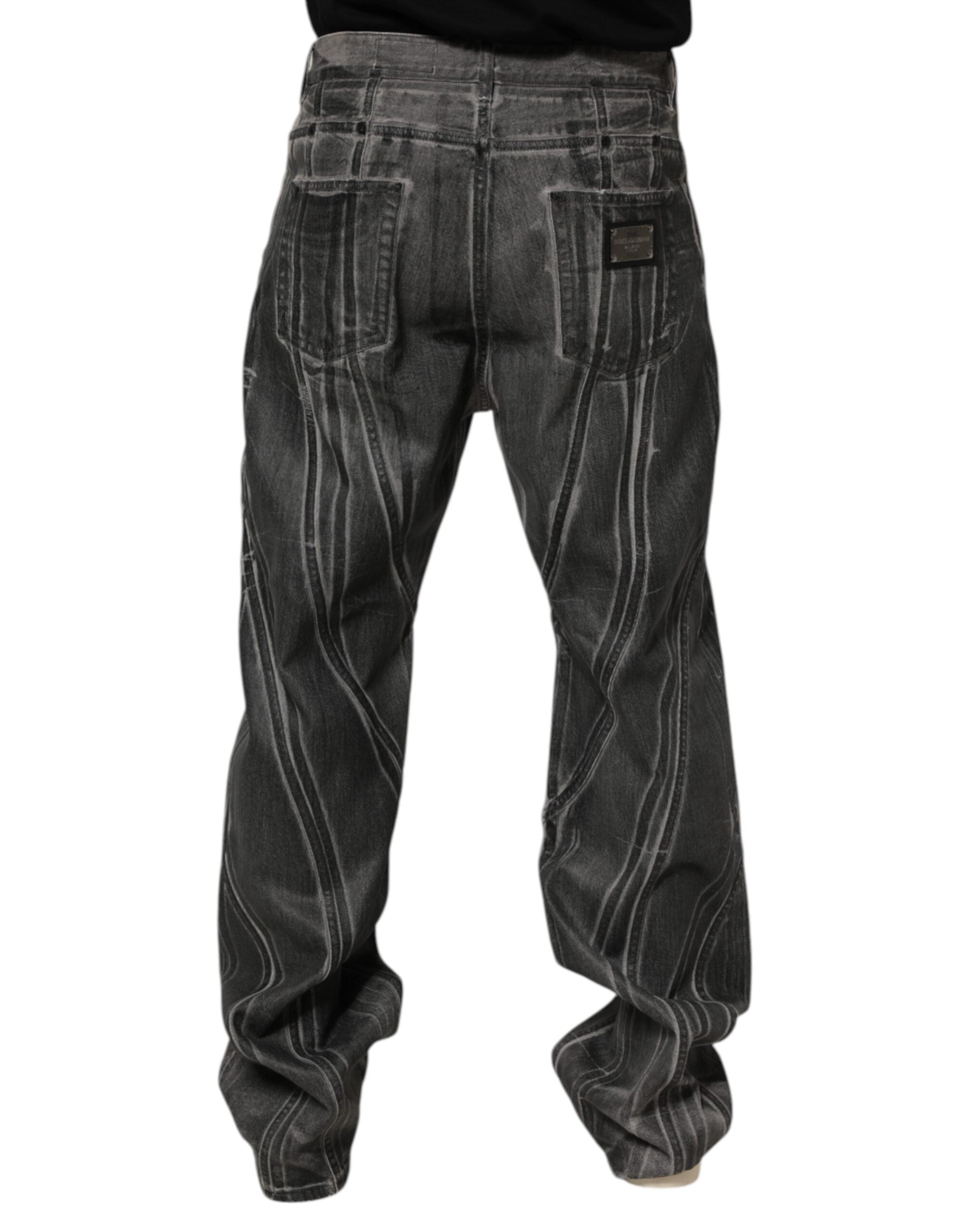 Dolce & Gabbana Schwarz Grau Grafikdruck Denim-Hose Jeans