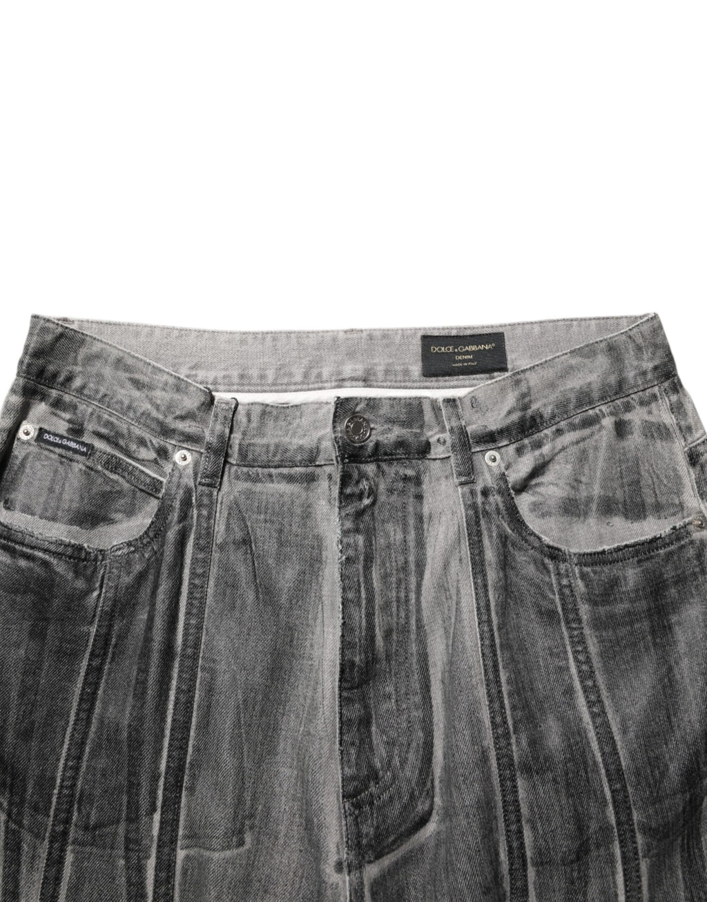Dolce & Gabbana Schwarz Grau Grafikdruck Denim-Hose Jeans