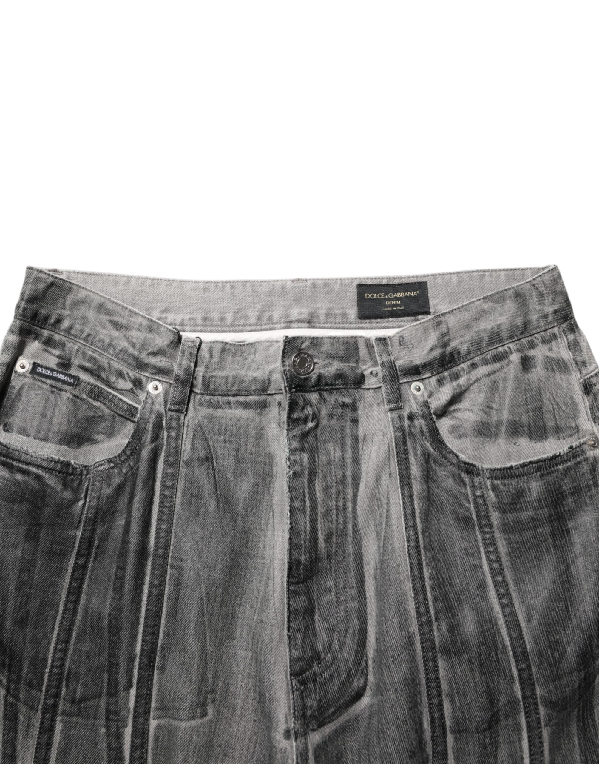 Dolce & Gabbana Schwarz Grau Grafikdruck Denim-Hose Jeans