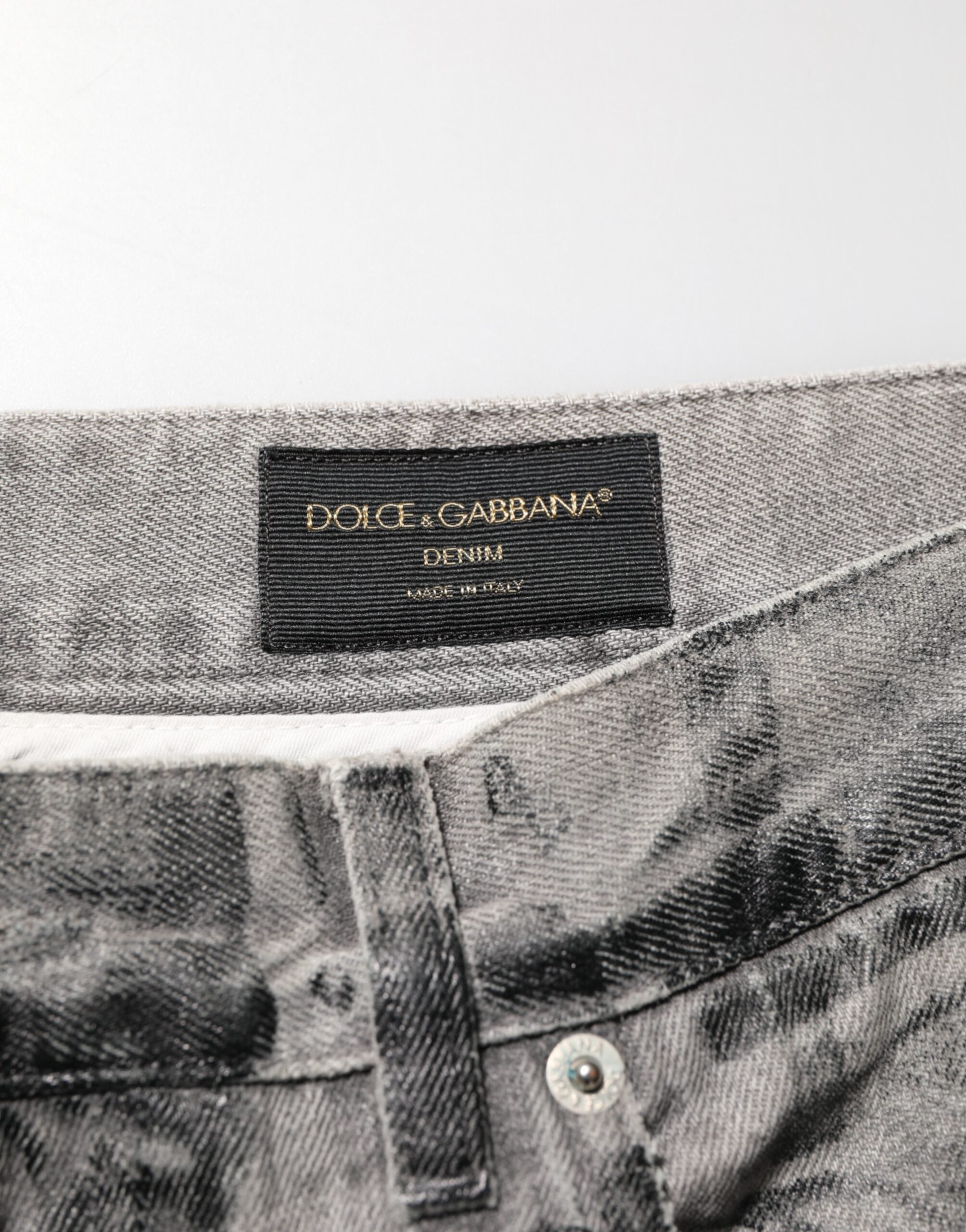 Dolce & Gabbana Schwarz Grau Grafikdruck Denim-Hose Jeans