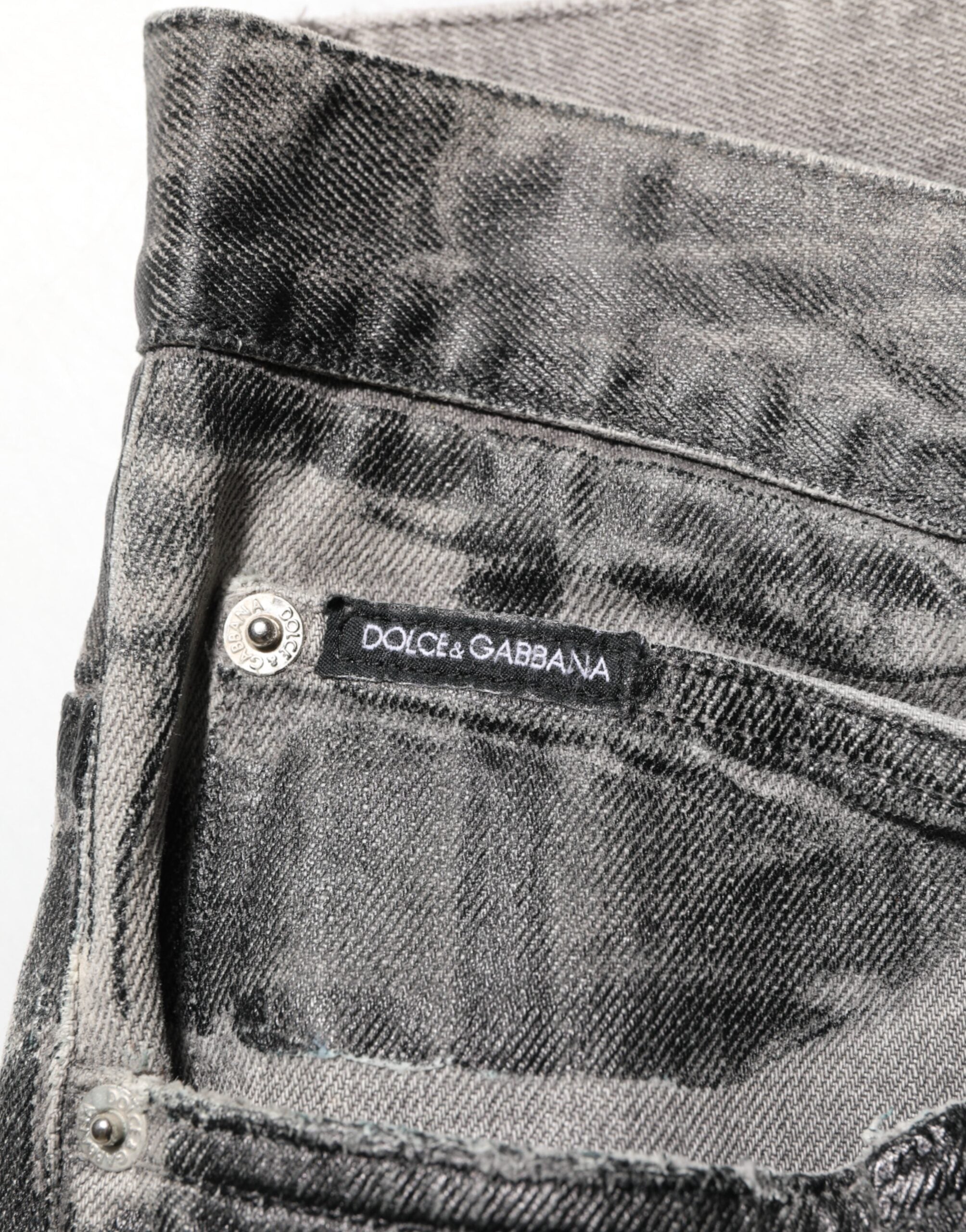 Dolce & Gabbana Schwarz Grau Grafikdruck Denim-Hose Jeans