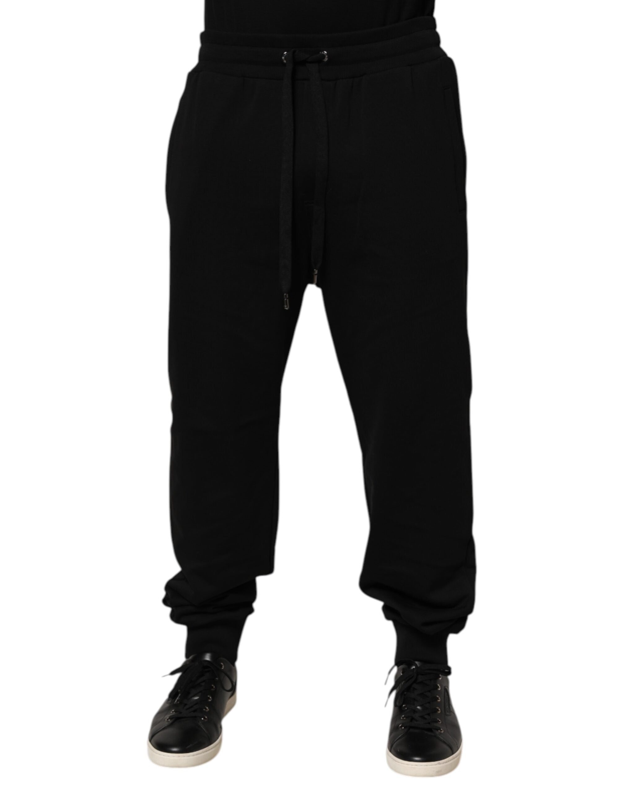 Dolce & Gabbana Schwarze Baumwoll-Logo-Sweatpants mit Kordelzug