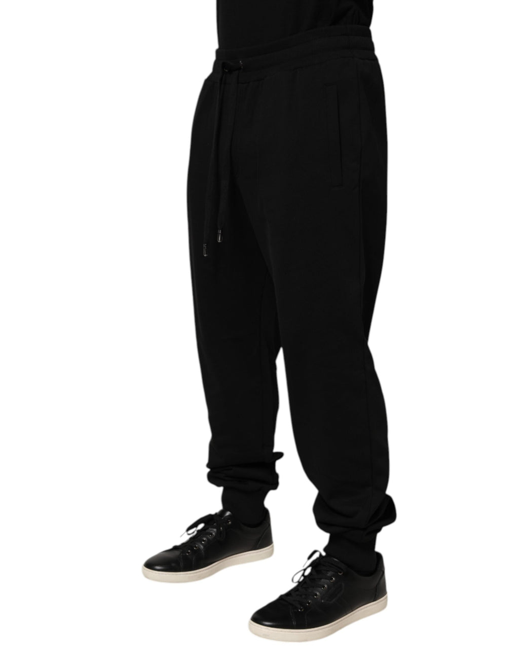 Dolce & Gabbana Schwarze Baumwoll-Logo-Sweatpants mit Kordelzug