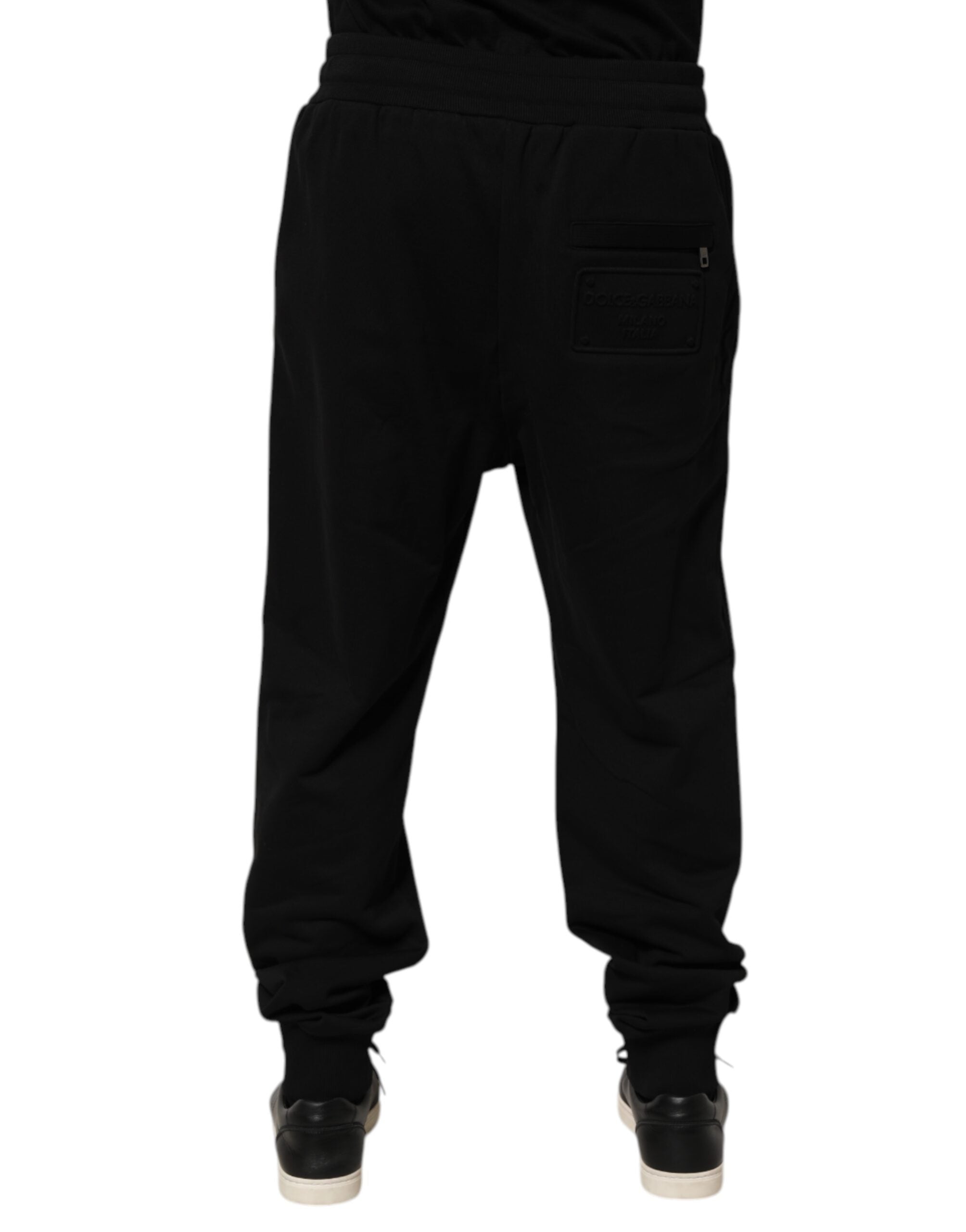 Dolce & Gabbana Schwarze Baumwoll-Logo-Sweatpants mit Kordelzug