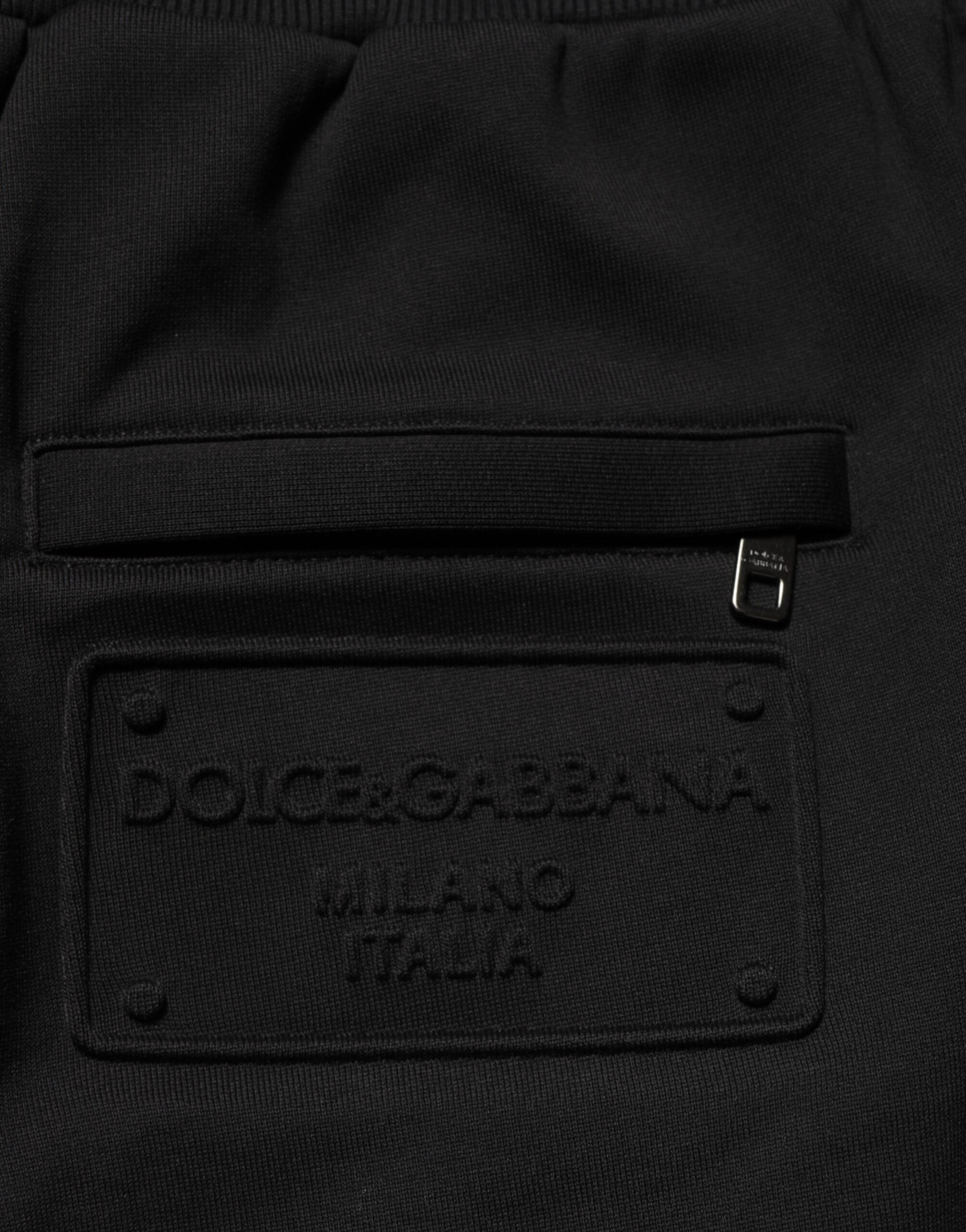 Dolce & Gabbana Schwarze Baumwoll-Logo-Sweatpants mit Kordelzug