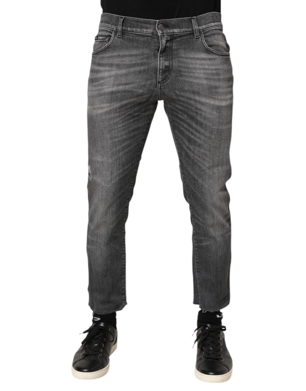 Dolce & Gabbana Graue Baumwoll-Denimhose Slim Fit Distressed Pants Jeans