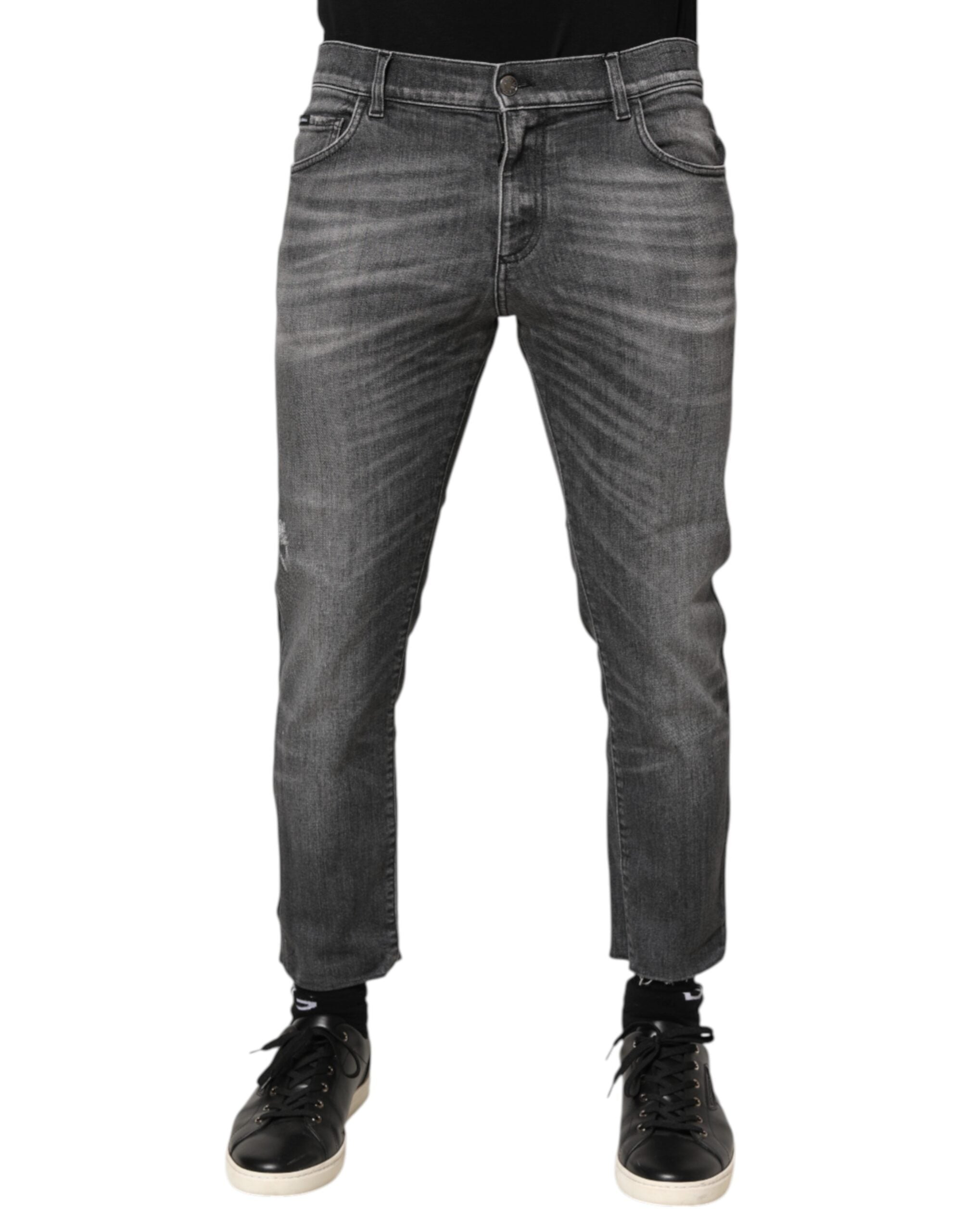 Dolce & Gabbana Graue Baumwoll-Denimhose Slim Fit Distressed Pants Jeans