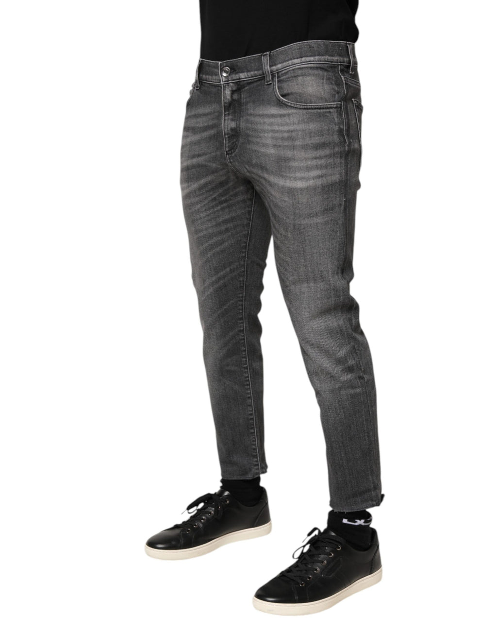 Dolce & Gabbana Graue Baumwoll-Denimhose Slim Fit Distressed Pants Jeans