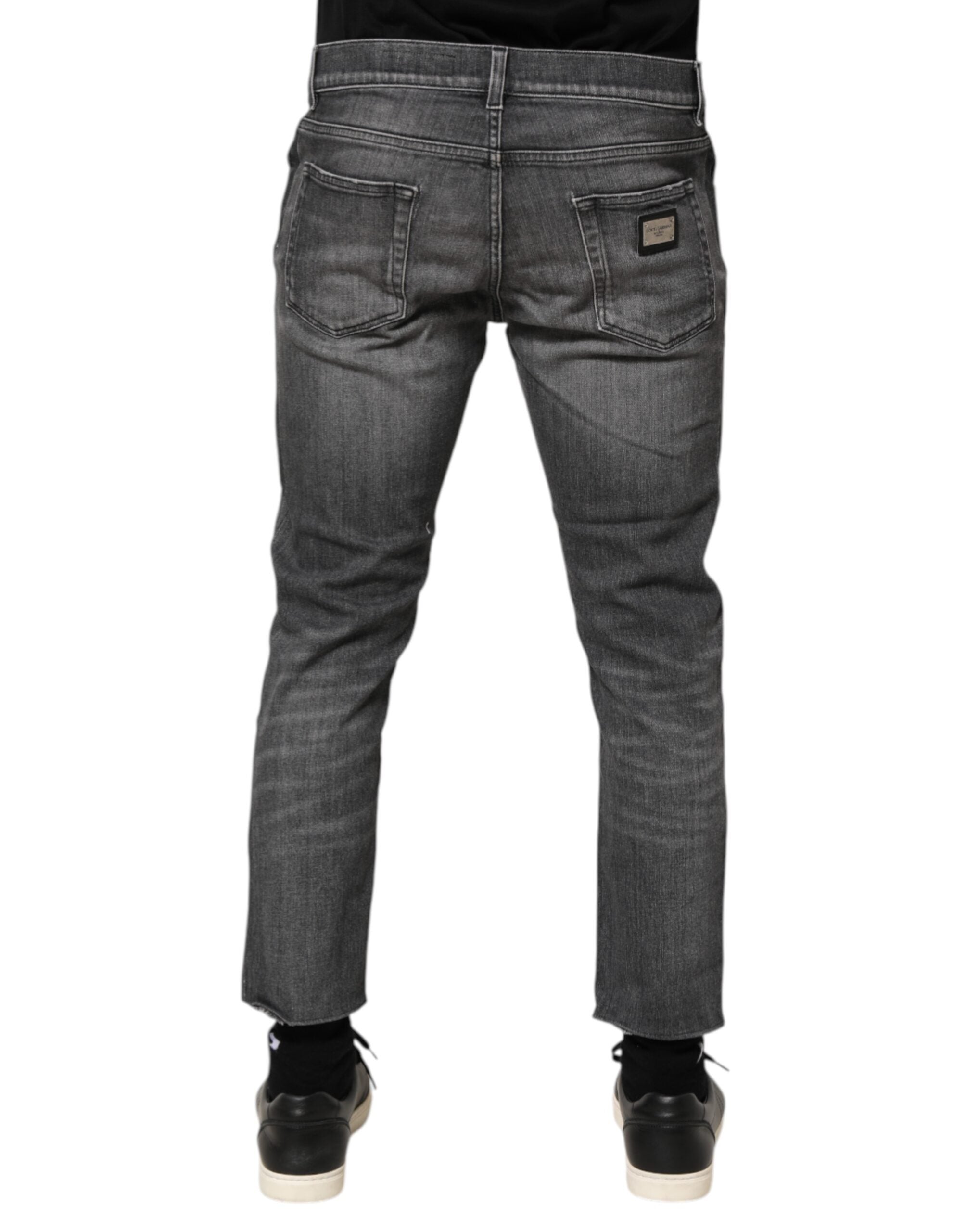 Dolce & Gabbana Graue Baumwoll-Denimhose Slim Fit Distressed Pants Jeans