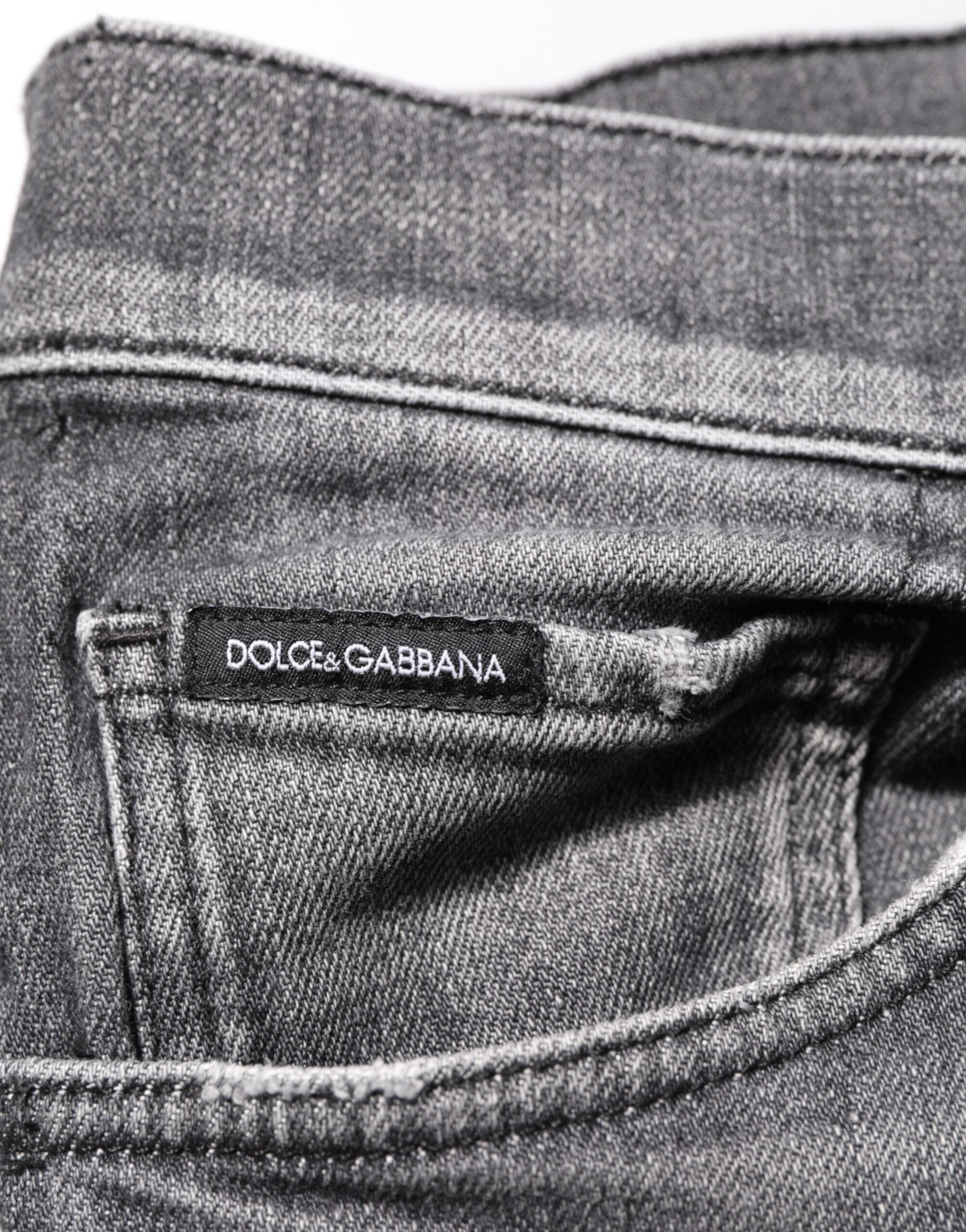 Dolce & Gabbana Graue Baumwoll-Denimhose Slim Fit Distressed Pants Jeans