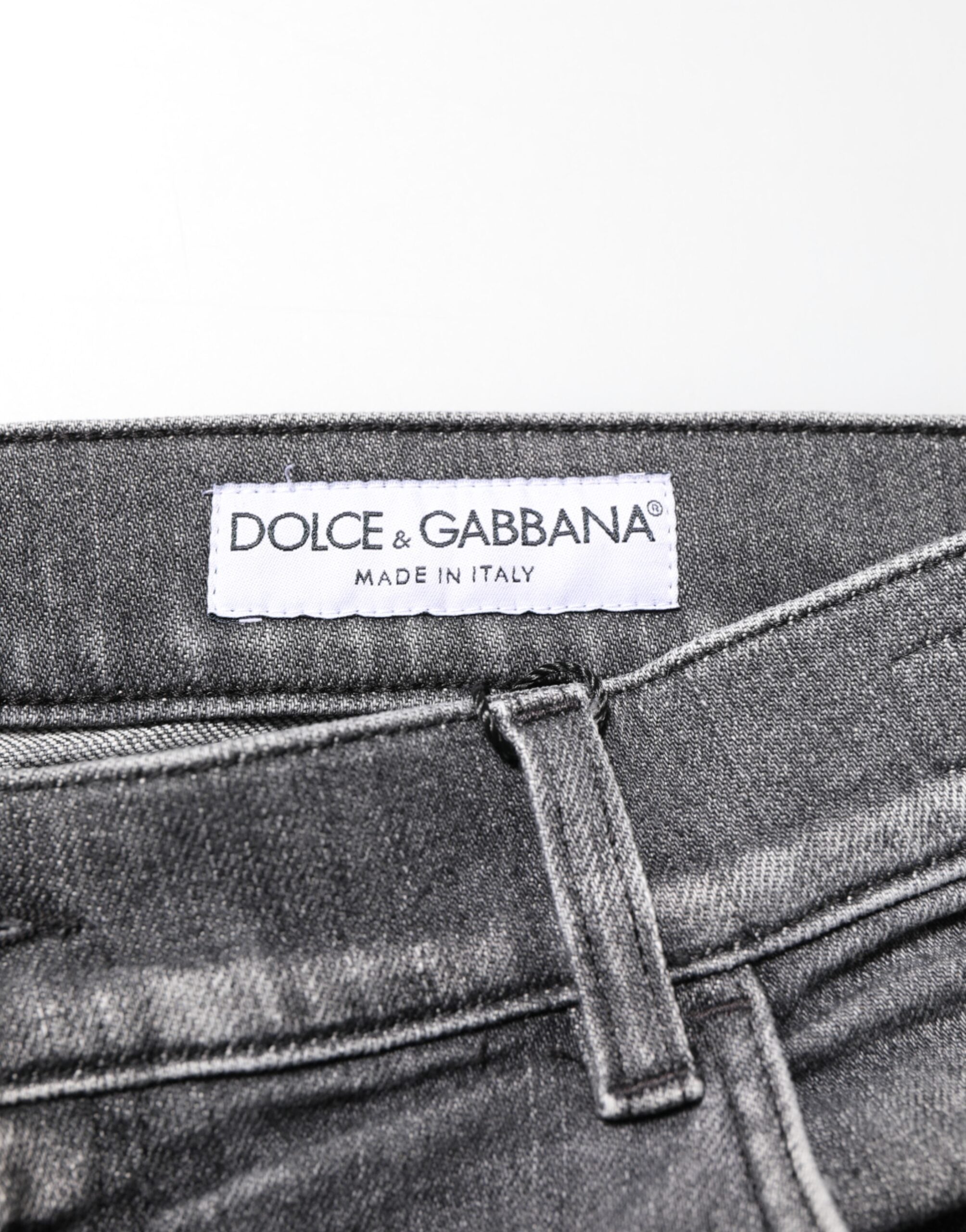 Dolce & Gabbana Graue Baumwoll-Denimhose Slim Fit Distressed Pants Jeans