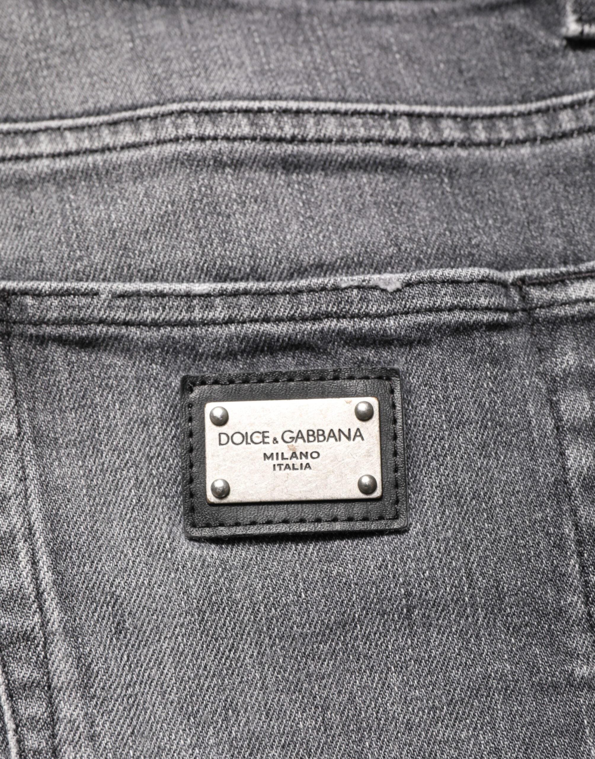 Dolce & Gabbana Graue Baumwoll-Denimhose Slim Fit Distressed Pants Jeans
