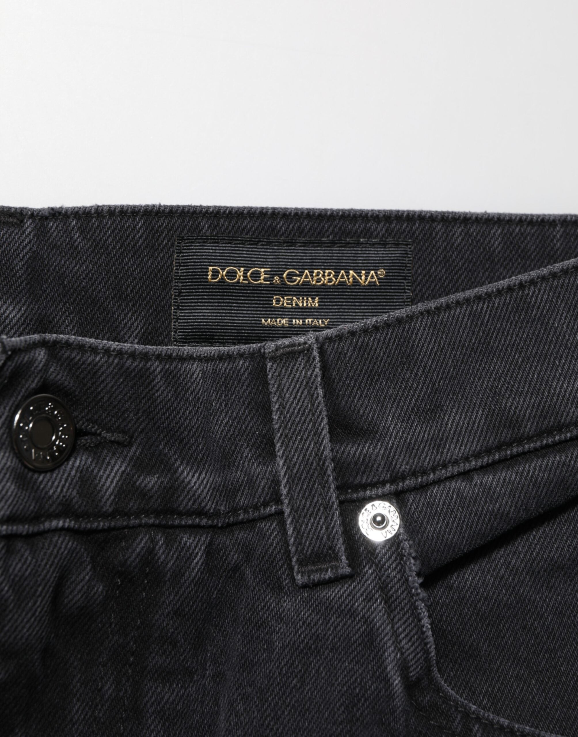 Dolce & Gabbana Schwarz Baumwolle Logo Männer Mid Waist Denim Jeans