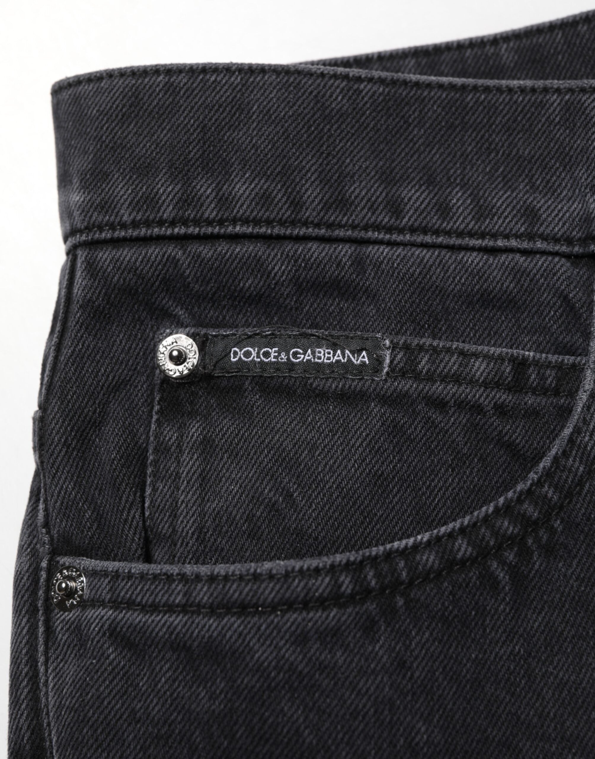 Dolce & Gabbana Schwarz Baumwolle Logo Männer Mid Waist Denim Jeans