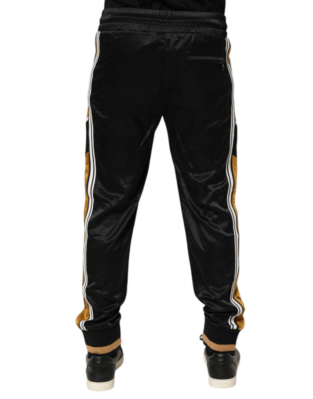 Dolce & Gabbana Schwarz-Gold-Satin-Krone Seitenstreifen-Jogger-Hose