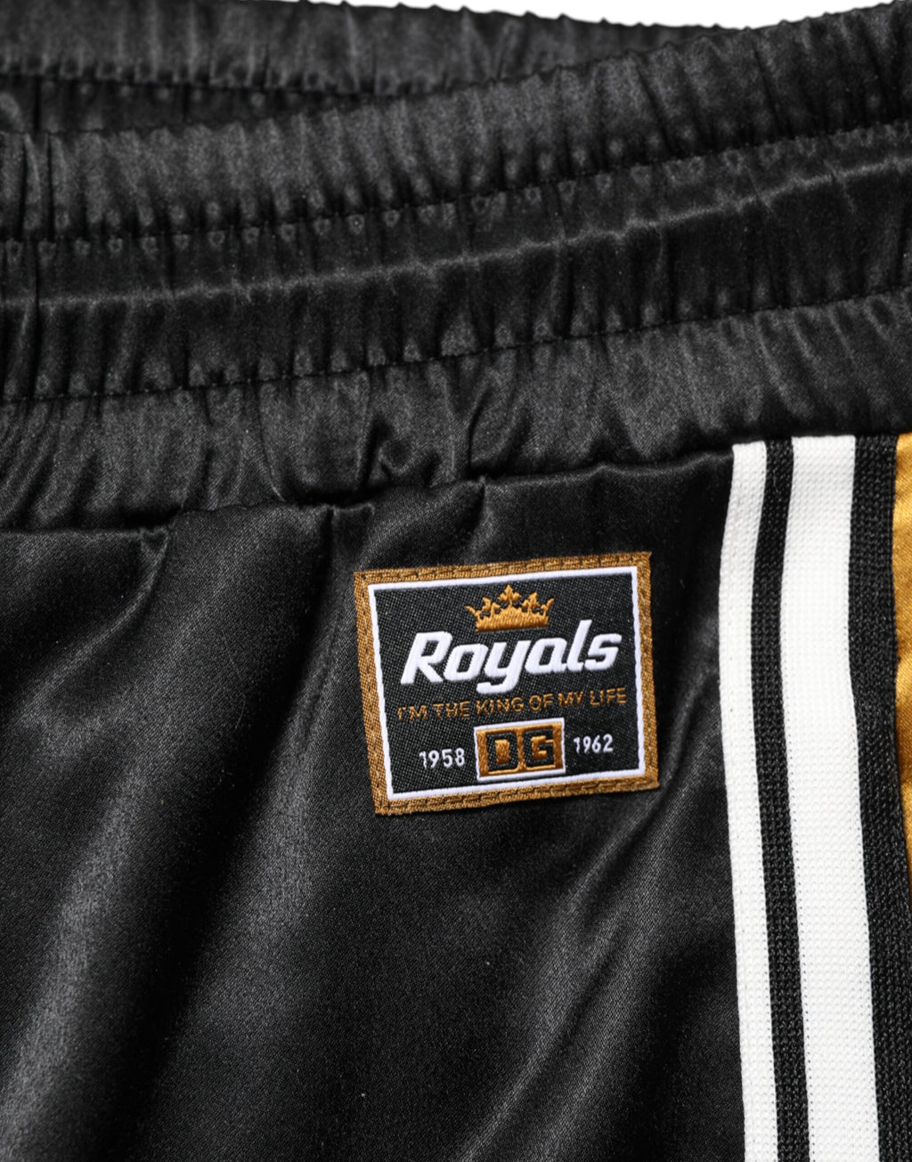 Dolce & Gabbana Schwarz-Gold-Satin-Krone Seitenstreifen-Jogger-Hose