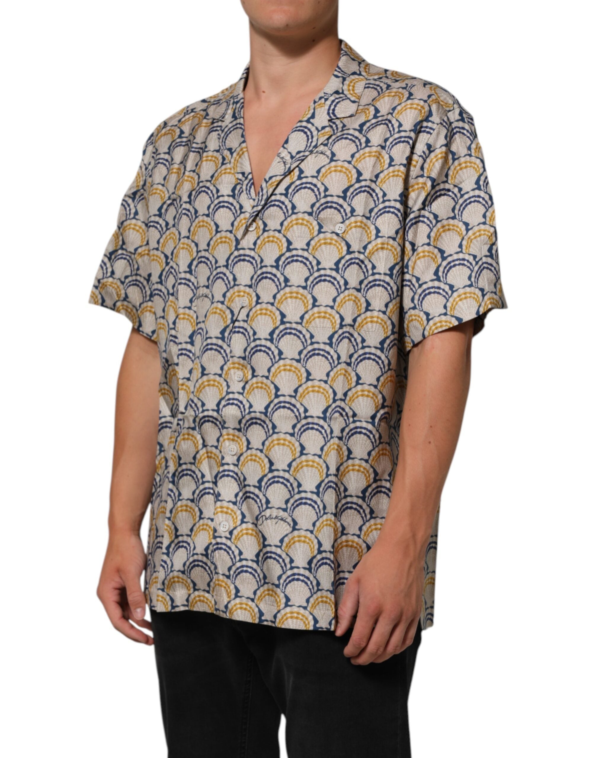 Dolce & Gabbana Cremefarbenes Hemd aus Baumwolle und Seide mit Muschelmuster auf Hawaii