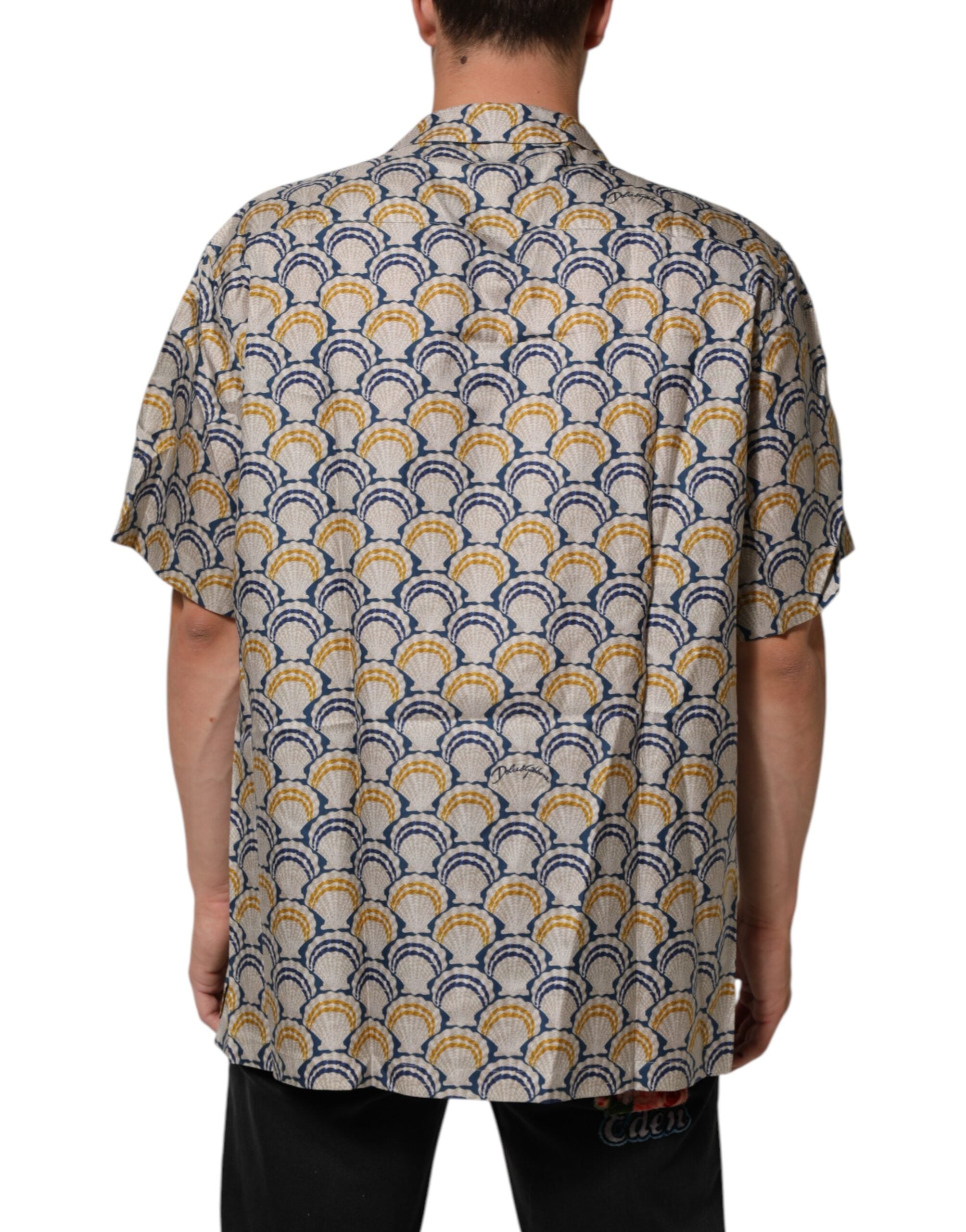 Dolce & Gabbana Cremefarbenes Hemd aus Baumwolle und Seide mit Muschelmuster auf Hawaii
